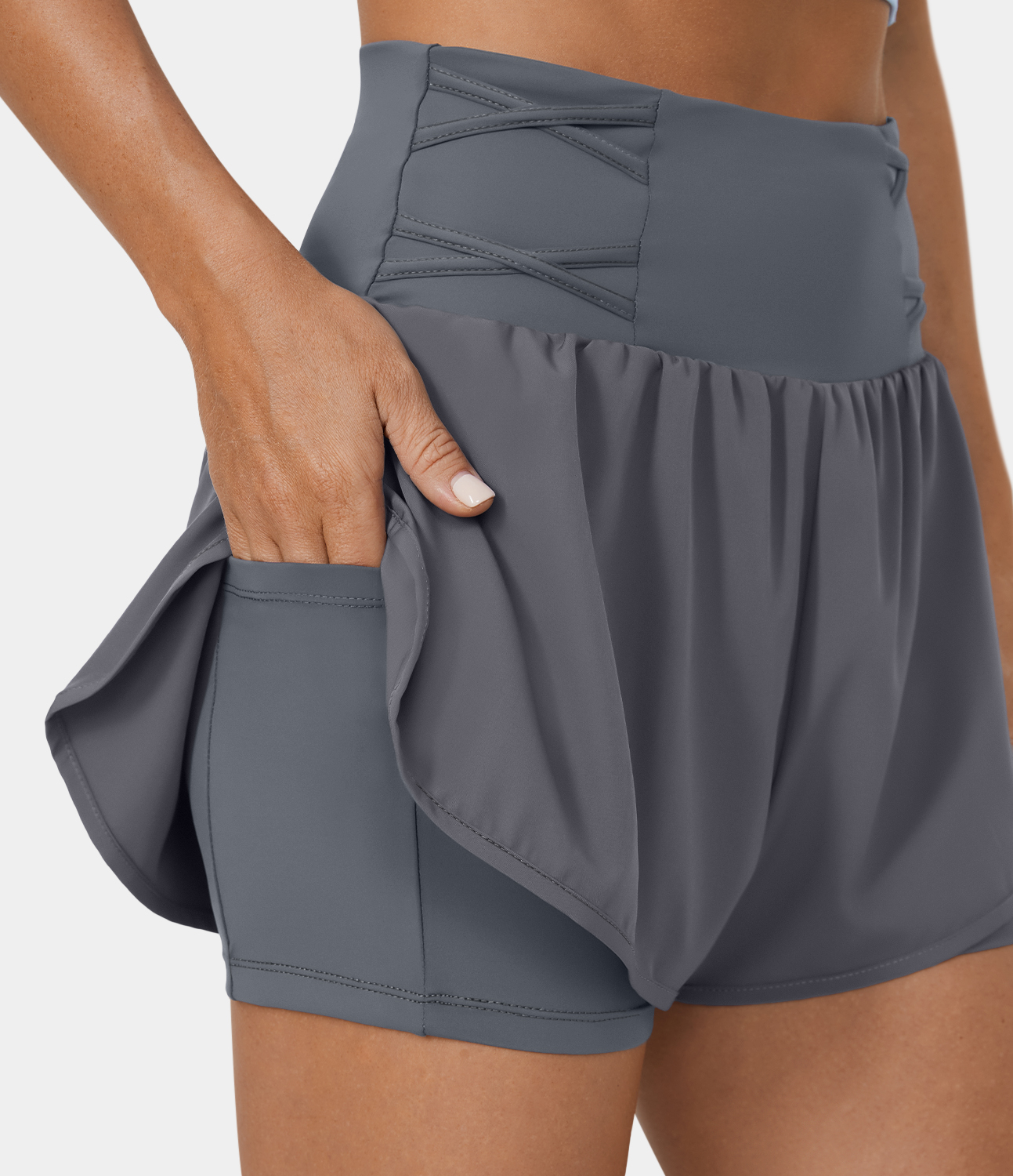 Halara High Waisted Side Pocket 2-in-1 Casual Shorts 3`` Gym Short - Turbulence - M booty shorts compression shorts yoga shorts 