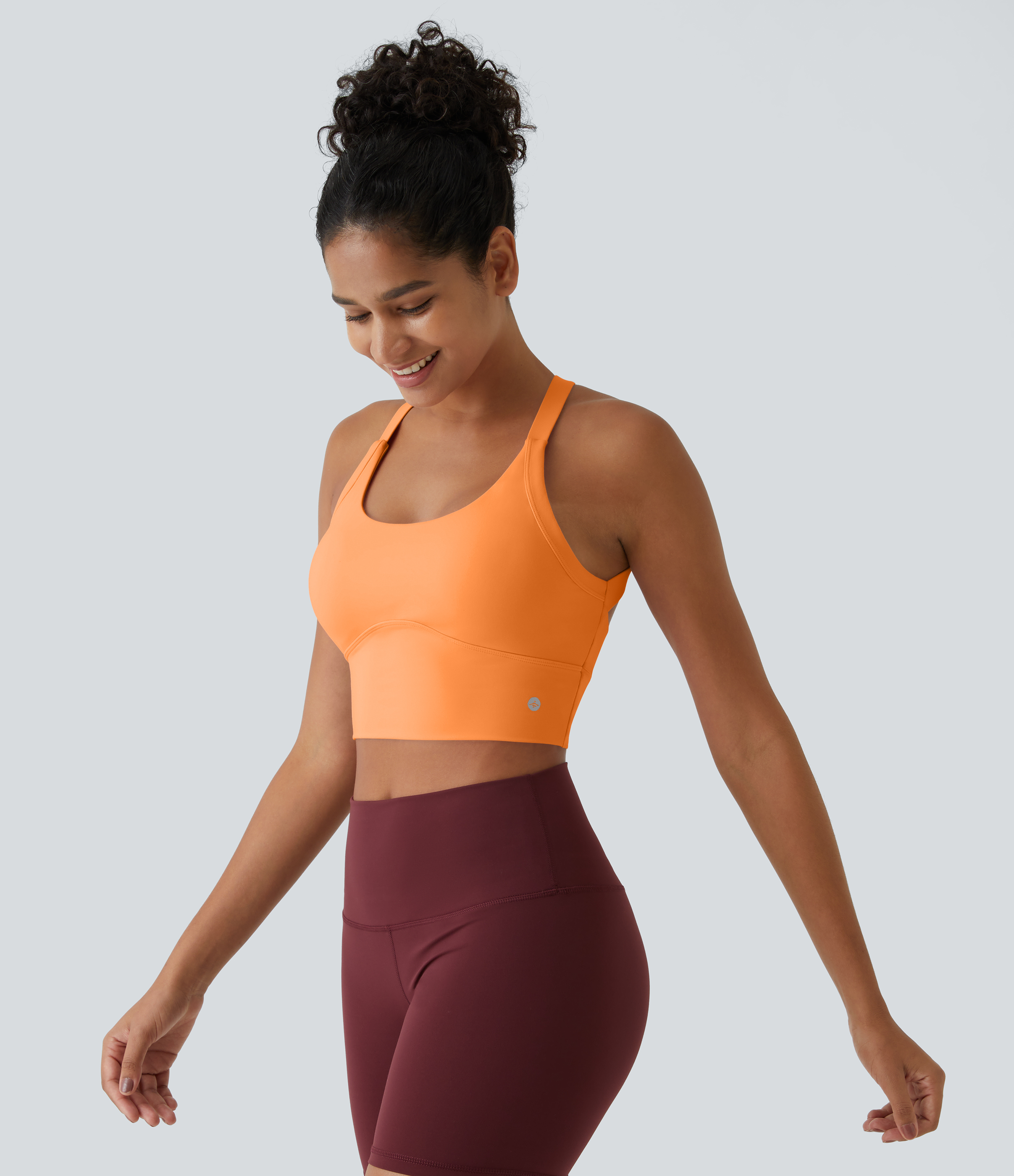 Halara Softlyzeroв„ў Plush Backless Cut Out Twisted Cropped Yoga Tank Top Tank Top - Sun Orange - L golf tops halter top tunic tops 