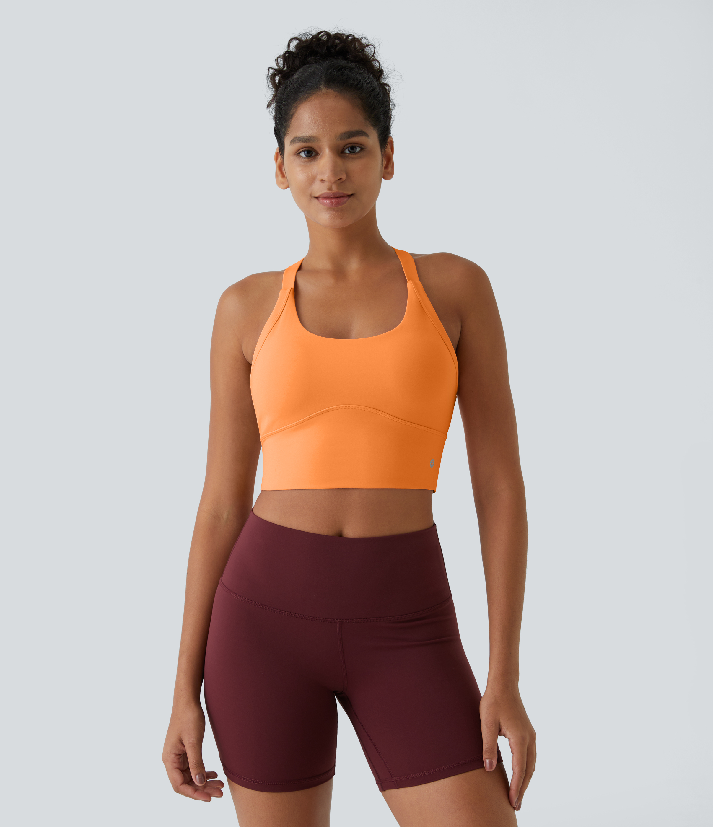 Halara Softlyzeroв„ў Plush Backless Cut Out Twisted Cropped Yoga Tank Top Tank Top - Sun Orange - L golf tops halter top tunic tops 