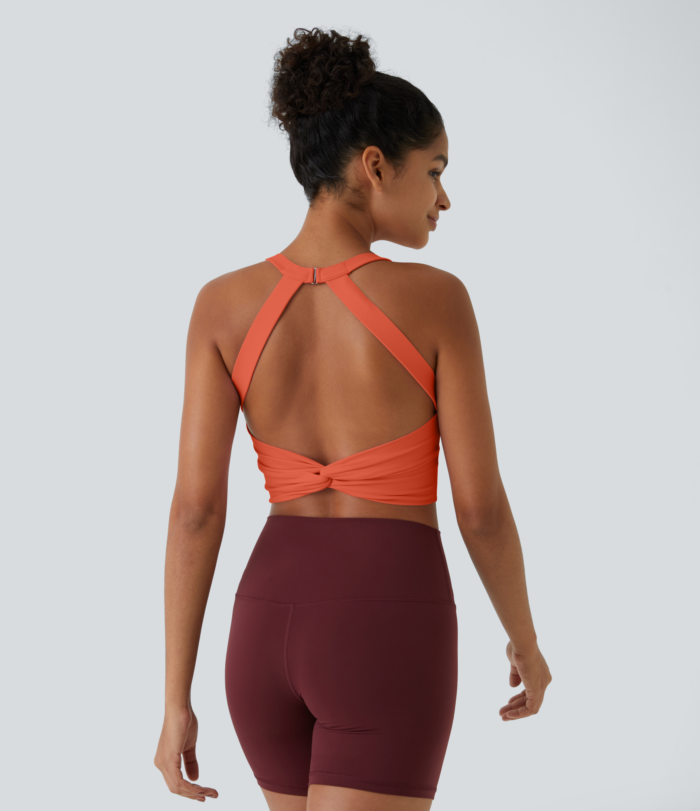 Halara Cloudfulв„ў Fabric Backless Cut Out Twisted Cropped Yoga Tank Top Tank Top - Tigerlily - XL golf tops halter top tunic tops 