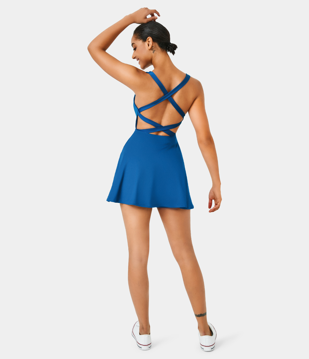 Crisscross Backless Plain 2-Piece Barre Ballet Dance Flared Dress-Venus