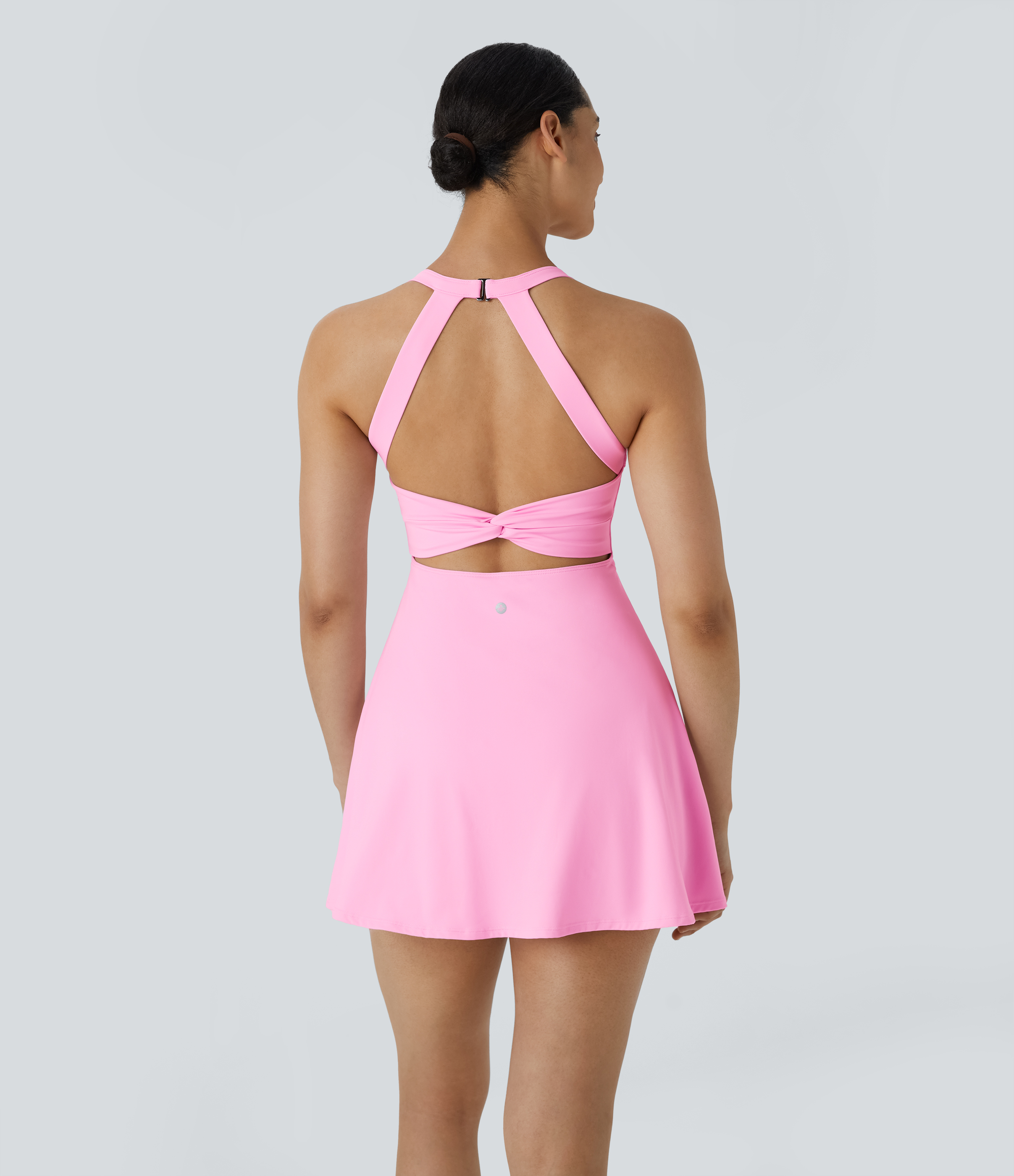 Halara Backless Cut Out Twisted Side Pocket 2-in-1 Exercise Dress-Easy Peezy Workout Dress - Nosegay - S 