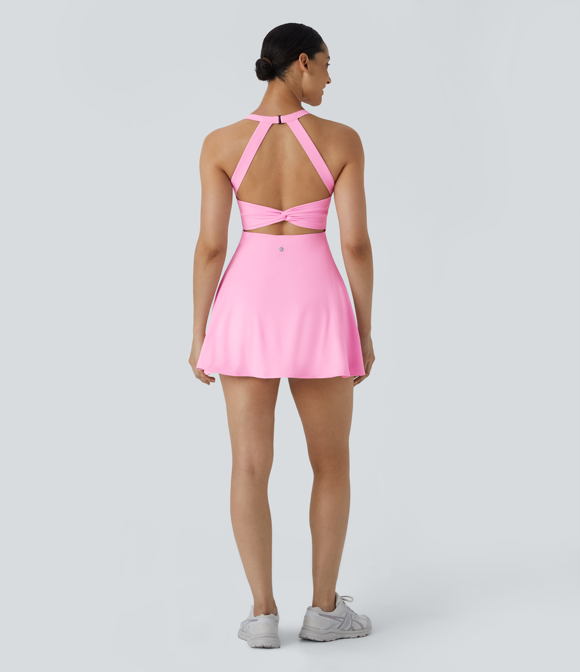 Halara Backless Cut Out Twisted Side Pocket 2-in-1 Exercise Dress-Easy Peezy Workout Dress - Nosegay - S 