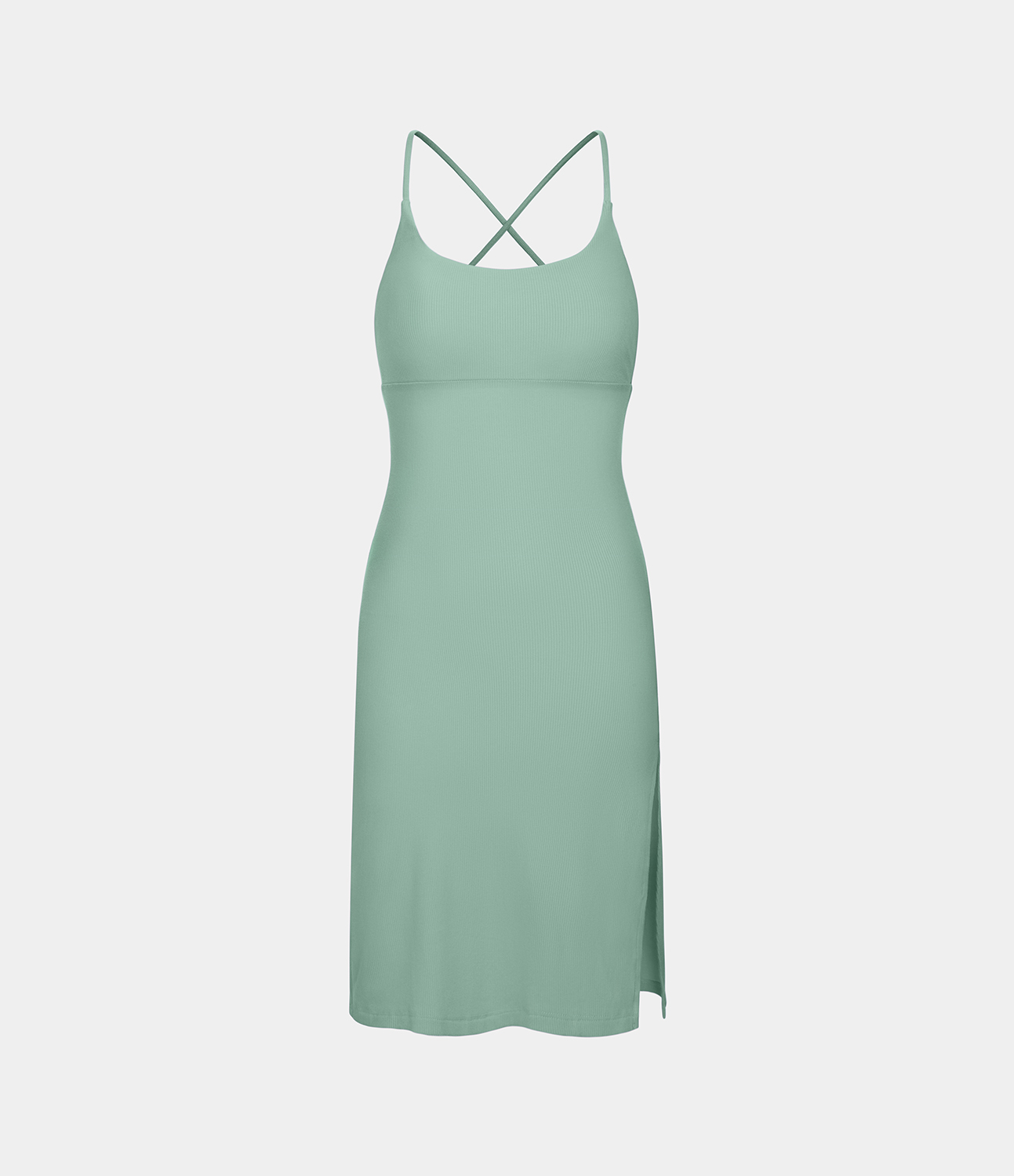 Halara Everyday Split Strap Bodycon Midi Chill Dress-Sensational Casual Dress - Granite Green - S slip dress beach dress ruched dress 
