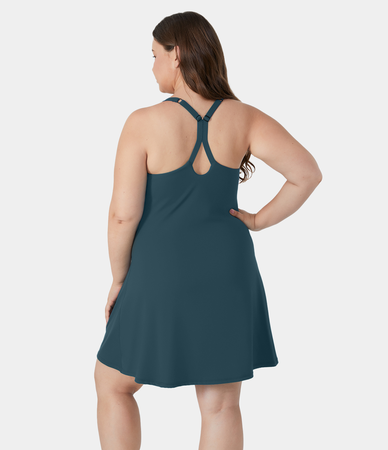 Halara Everyday Softlyzeroв„ў Airy Backless Plus Size Dress-Euphoria Air-Longer Cool Touch Dress & Adjustable Straps  - Ink Green - 4X 