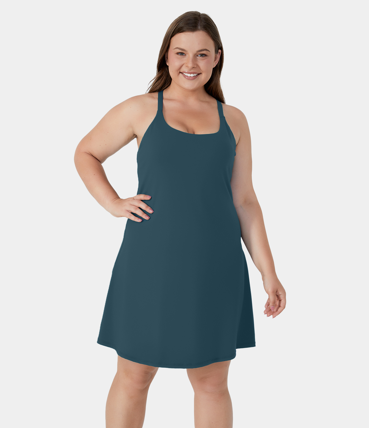 Halara Everyday Softlyzeroв„ў Airy Backless Plus Size Dress-Euphoria Air-Longer Cool Touch Dress & Adjustable Straps  - Ink Green - 4X 