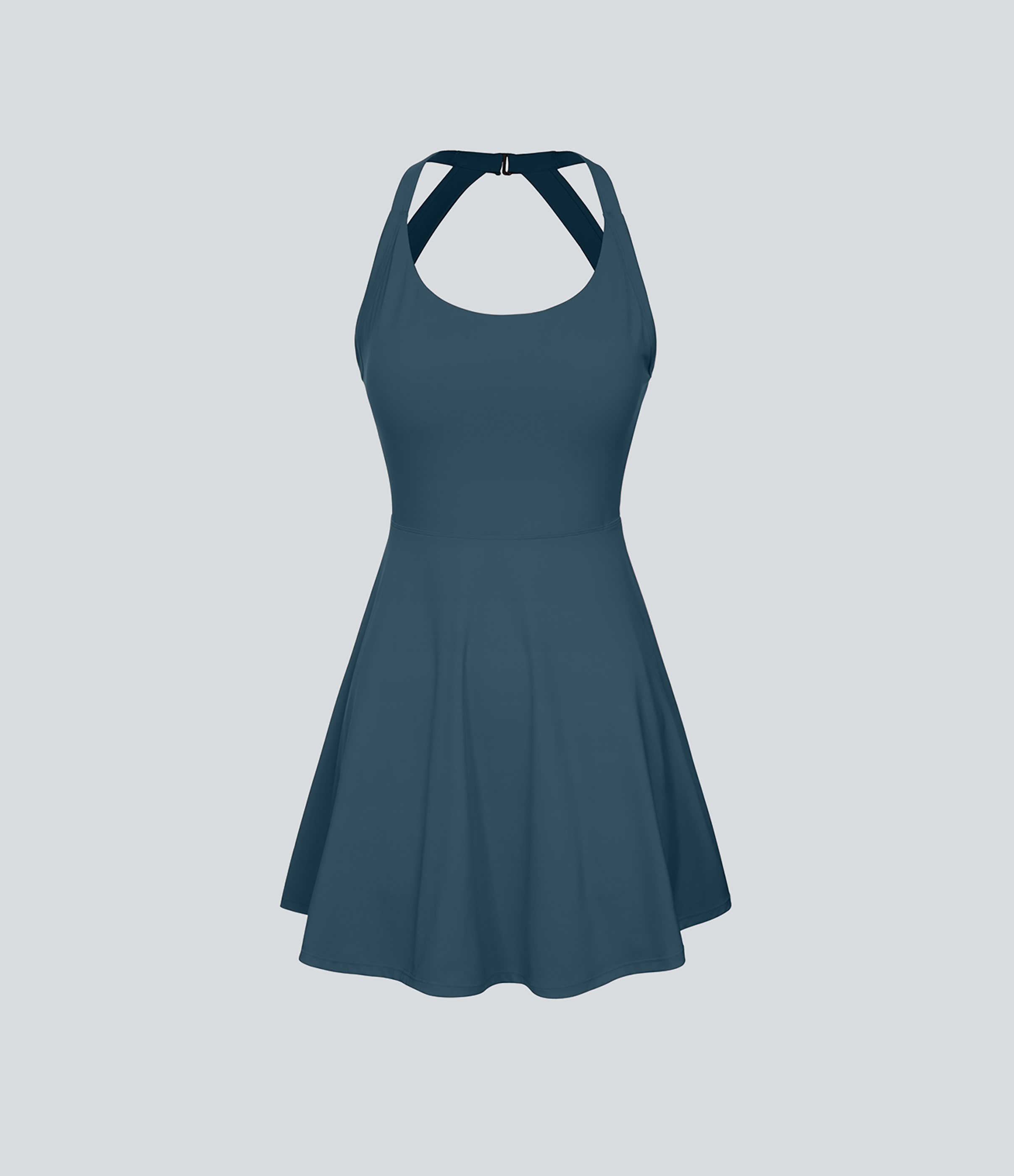 Halara Backless Twisted Flare Mini Dance Active Dress-DD/DDD/F Cups Workout Dress - Majolica Blue - XL 