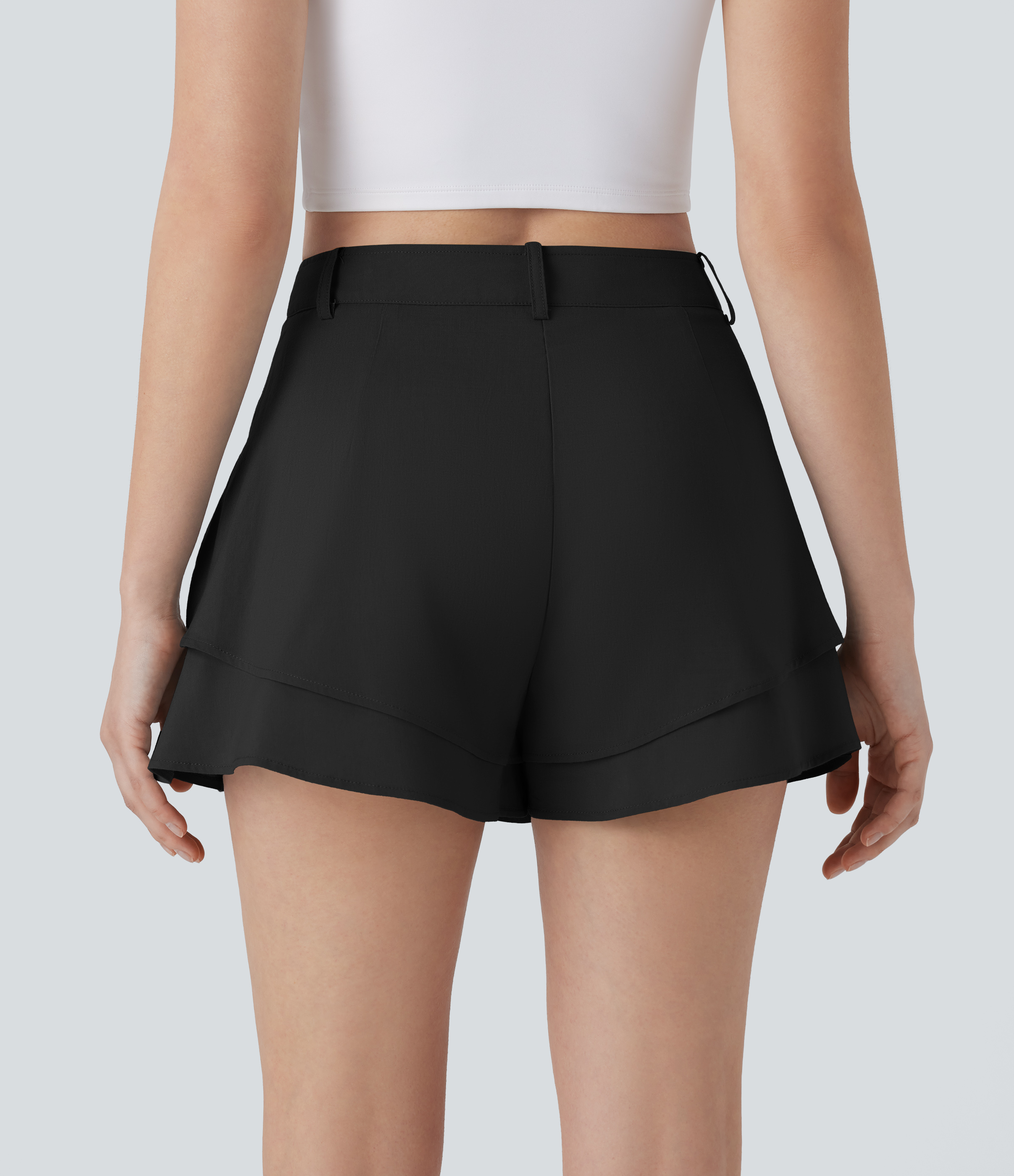 Halara High Waisted Button Zipper Side Pocket Tiered Resort Shorts  - Black - XL booty shorts compression shorts yoga shorts 