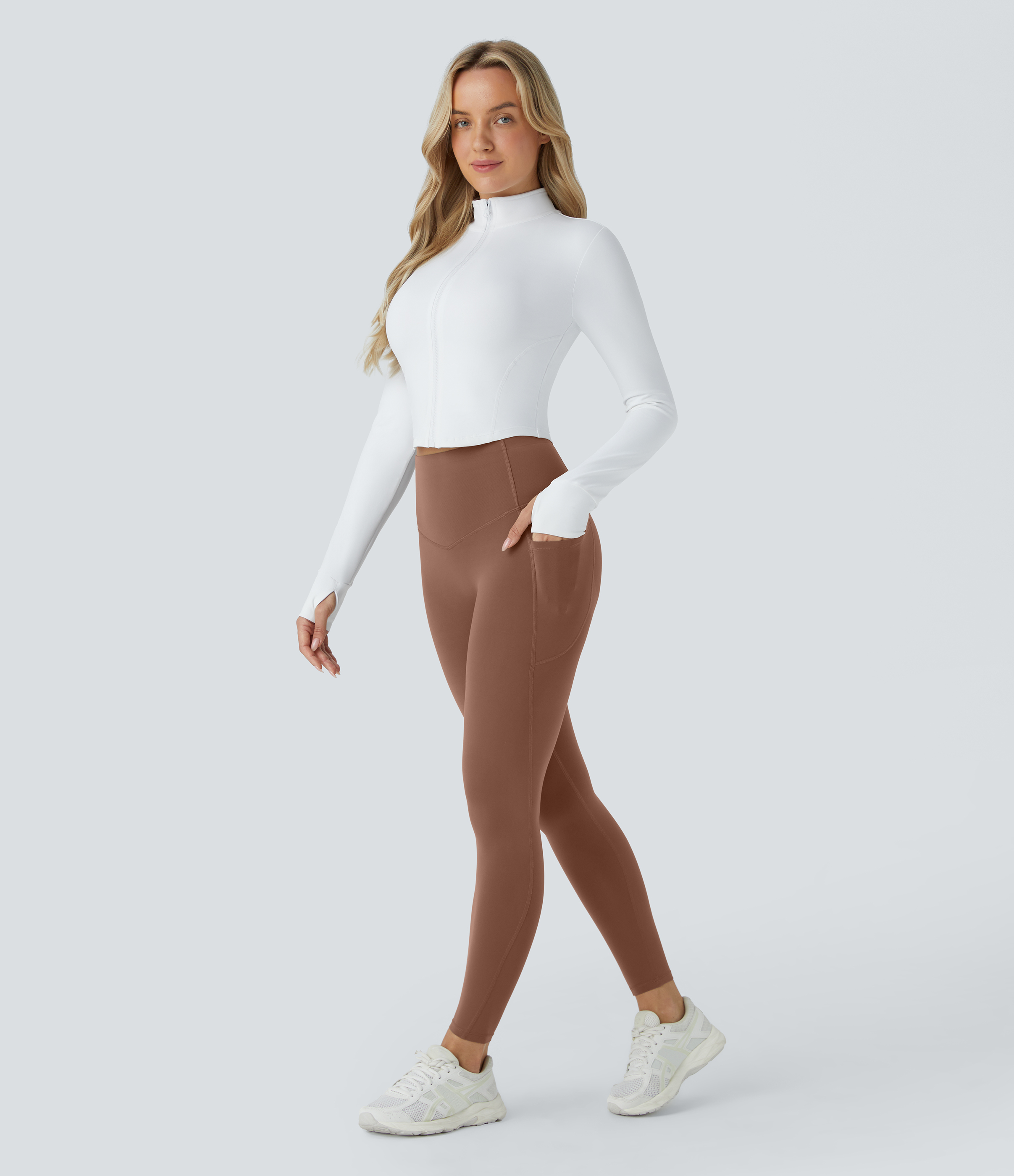 Halara SoCinched High Waisted Butt Lifting Tummy Control Side Pocket Shaping Workout UltraSculpt Leggings  - Thick Earthy Brown - M(7/8) 