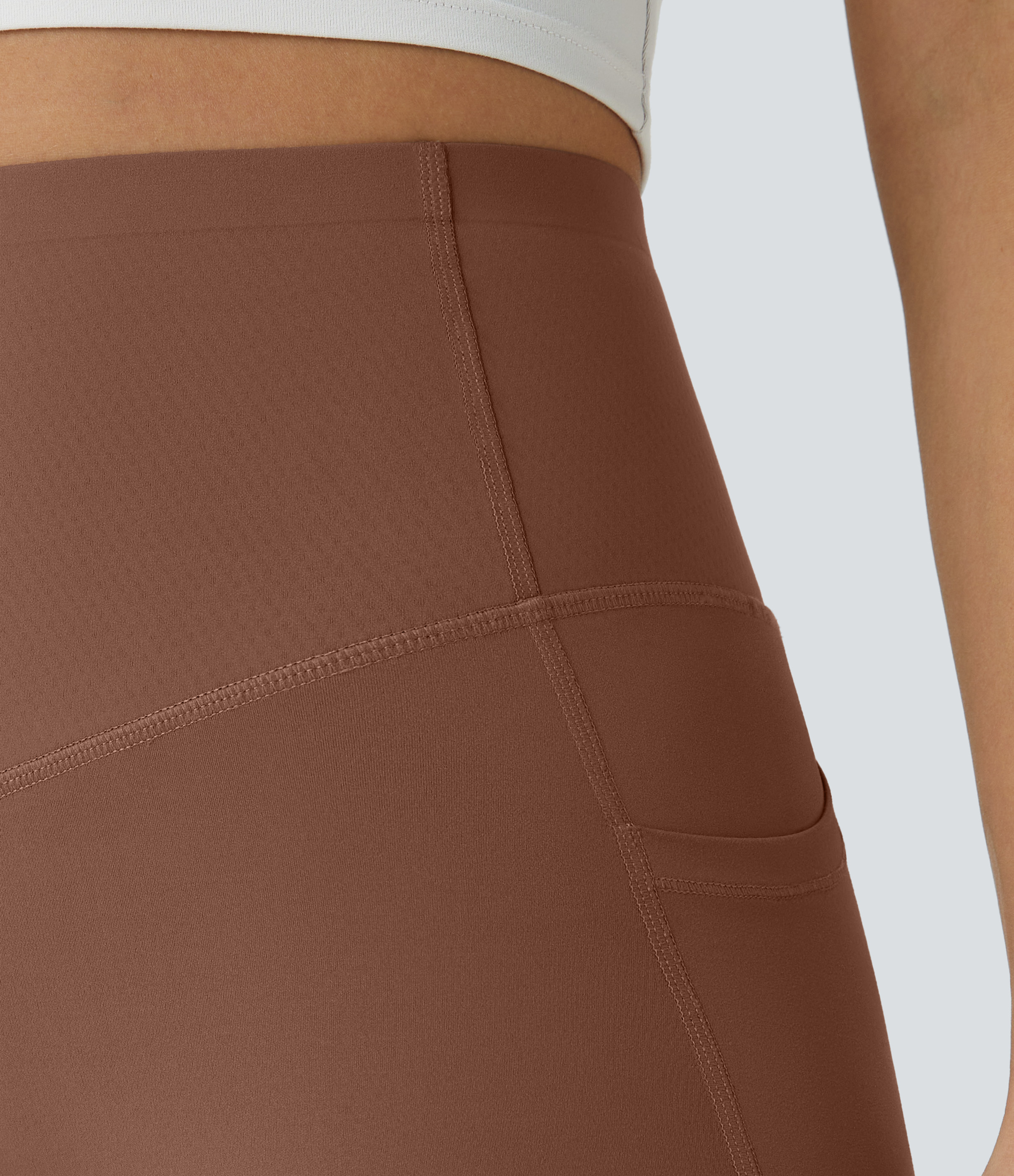 Halara SoCinched High Waisted Butt Lifting Tummy Control Side Pocket Shaping Workout UltraSculpt Leggings  - Thick Earthy Brown - M(7/8) 