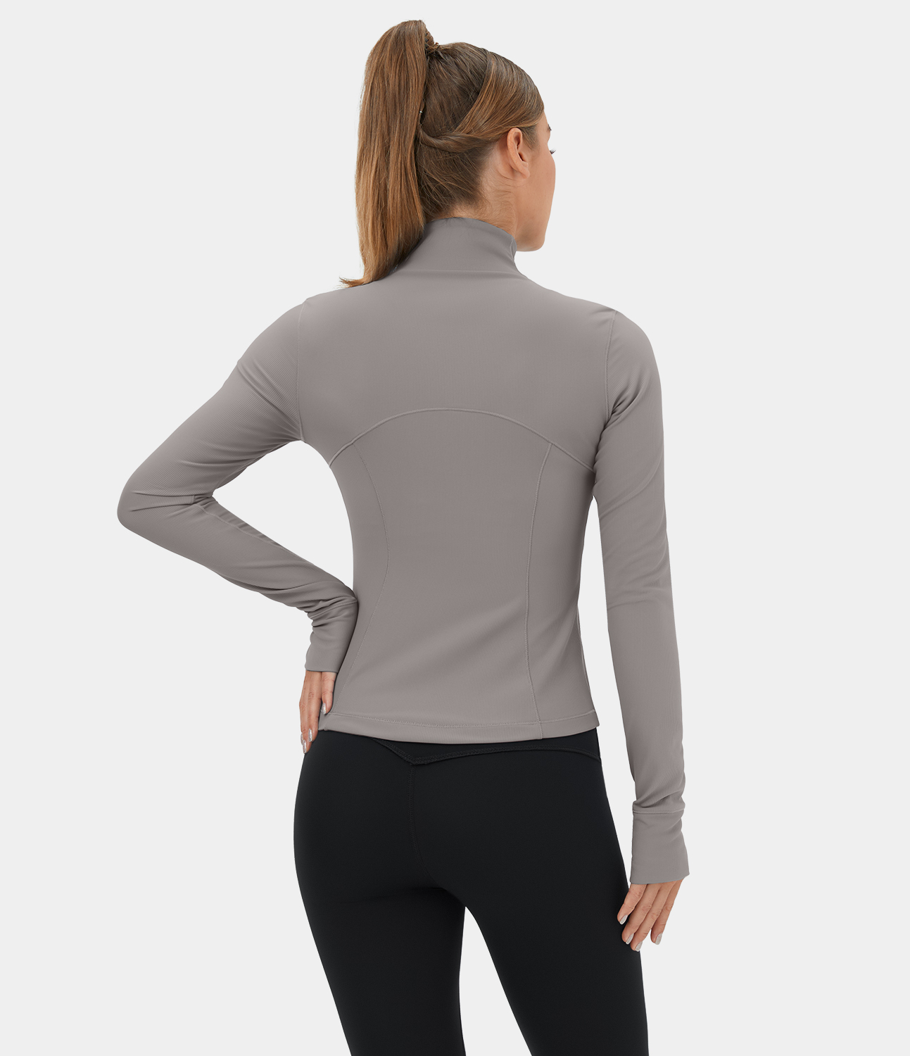 Halara PatitoffВ® Flow Pet Hair Resistant Stand Collar Zipper Side Pocket Thumb Hole Cropped Casual Jacket  - Steel Gray - L 