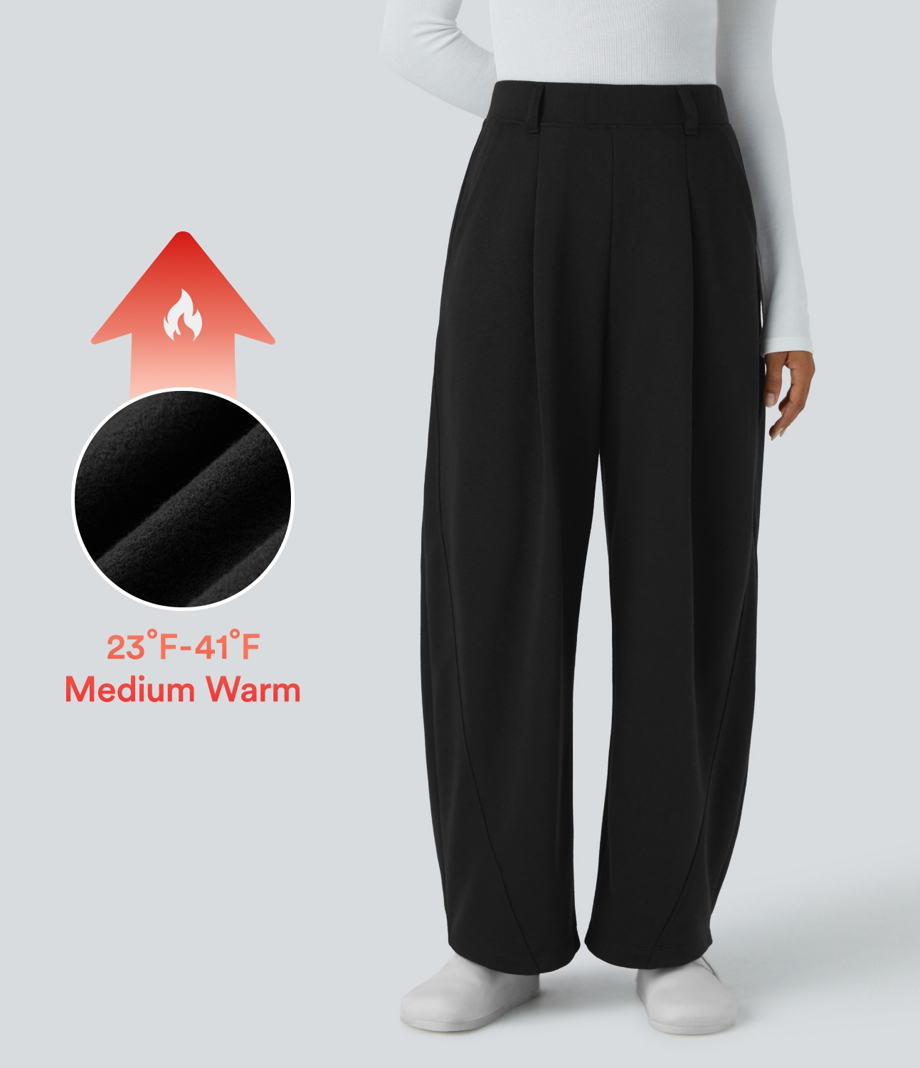 Halara High Waisted Plicated Side Pocket Barrel Leg Fleece Casual Pants  - Black - L(regular) sweatpants jogger pants stacked sweatpants 