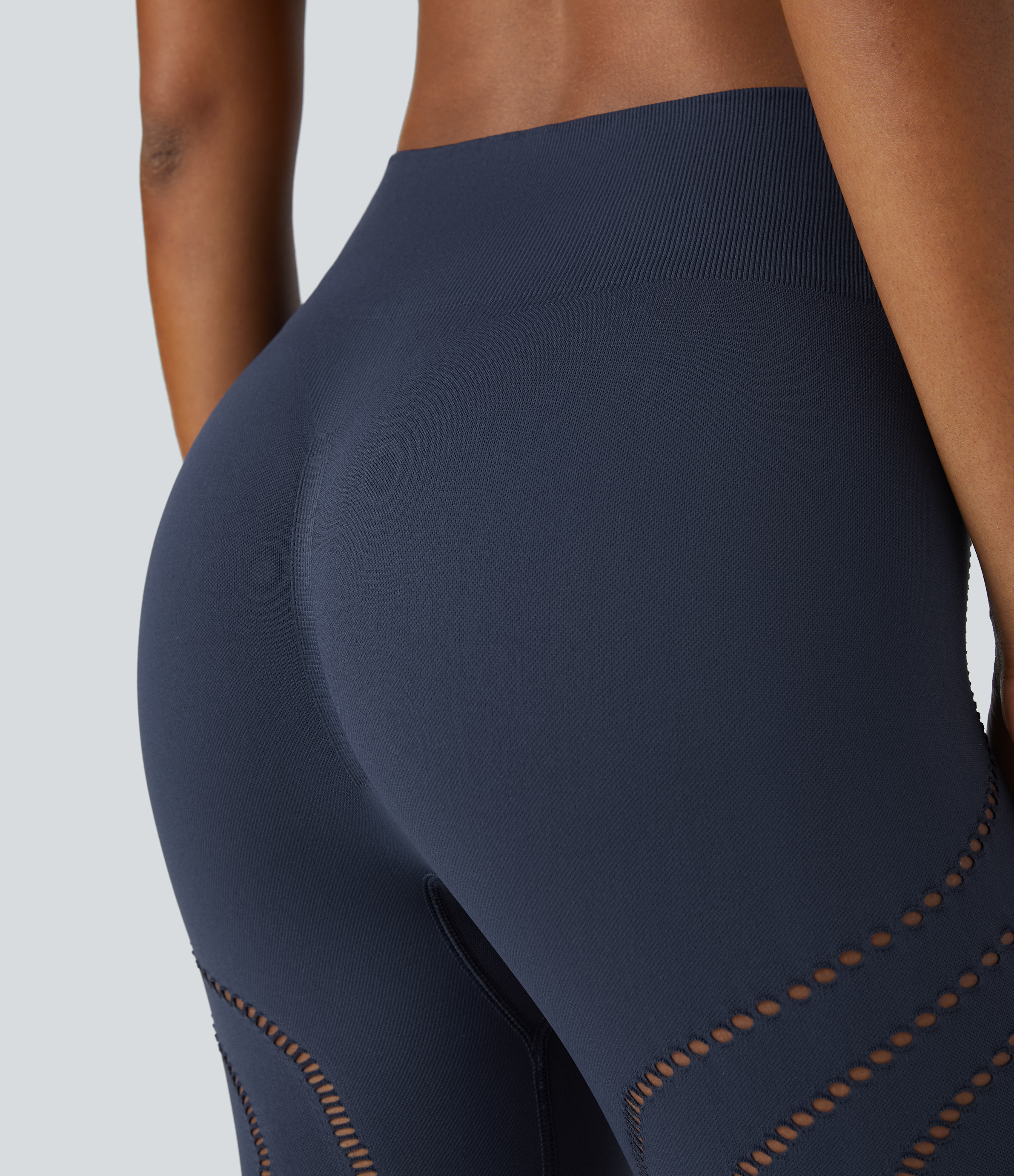 Halara Seamless Flow High Waisted Cut Out Yoga 7/8 Leggings  - Mood Indigo - S(7/8) gym leggings leggings with pockets 