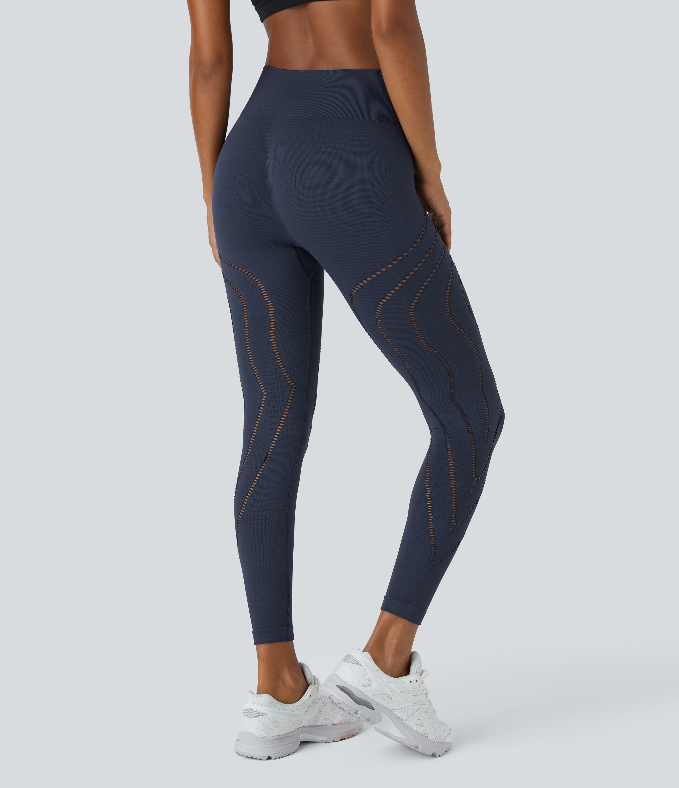 Halara Seamless Flow High Waisted Cut Out Yoga 7/8 Leggings  - Mood Indigo - S(7/8) gym leggings leggings with pockets 