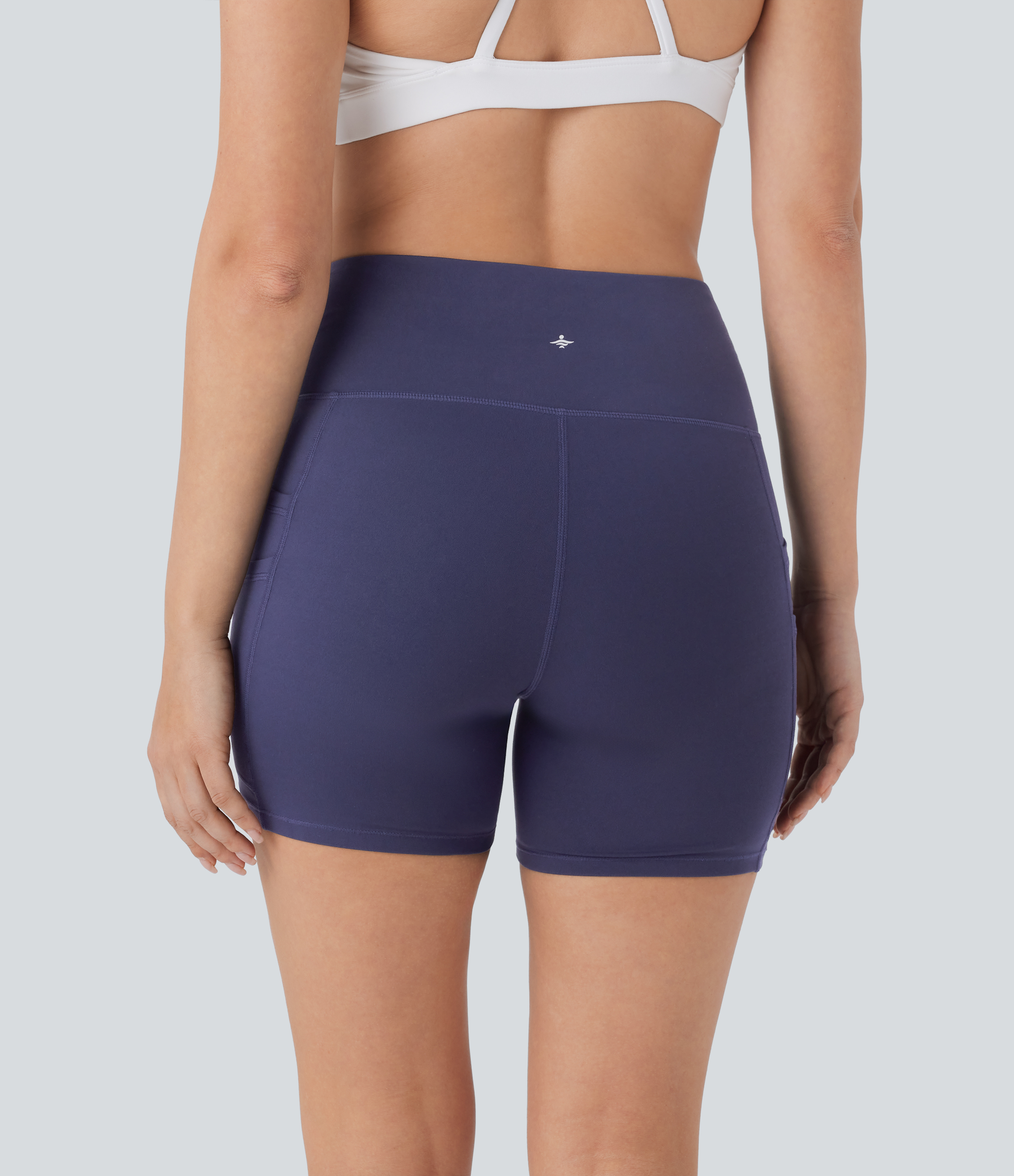 Halara Softlyzeroв„ў High Waisted Double Pockets Yoga Biker Shorts 5``-UPF50+  - Peacoat - M biker shorts women black biker shorts 