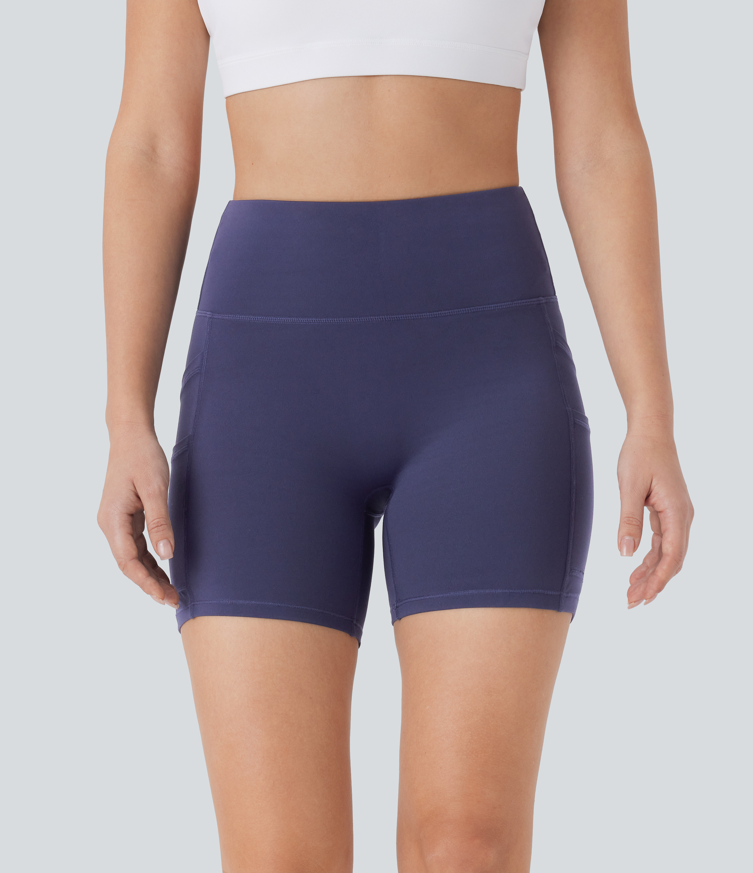 Halara Softlyzeroв„ў High Waisted Double Pockets Yoga Biker Shorts 5``-UPF50+  - Peacoat - M biker shorts women black biker shorts 