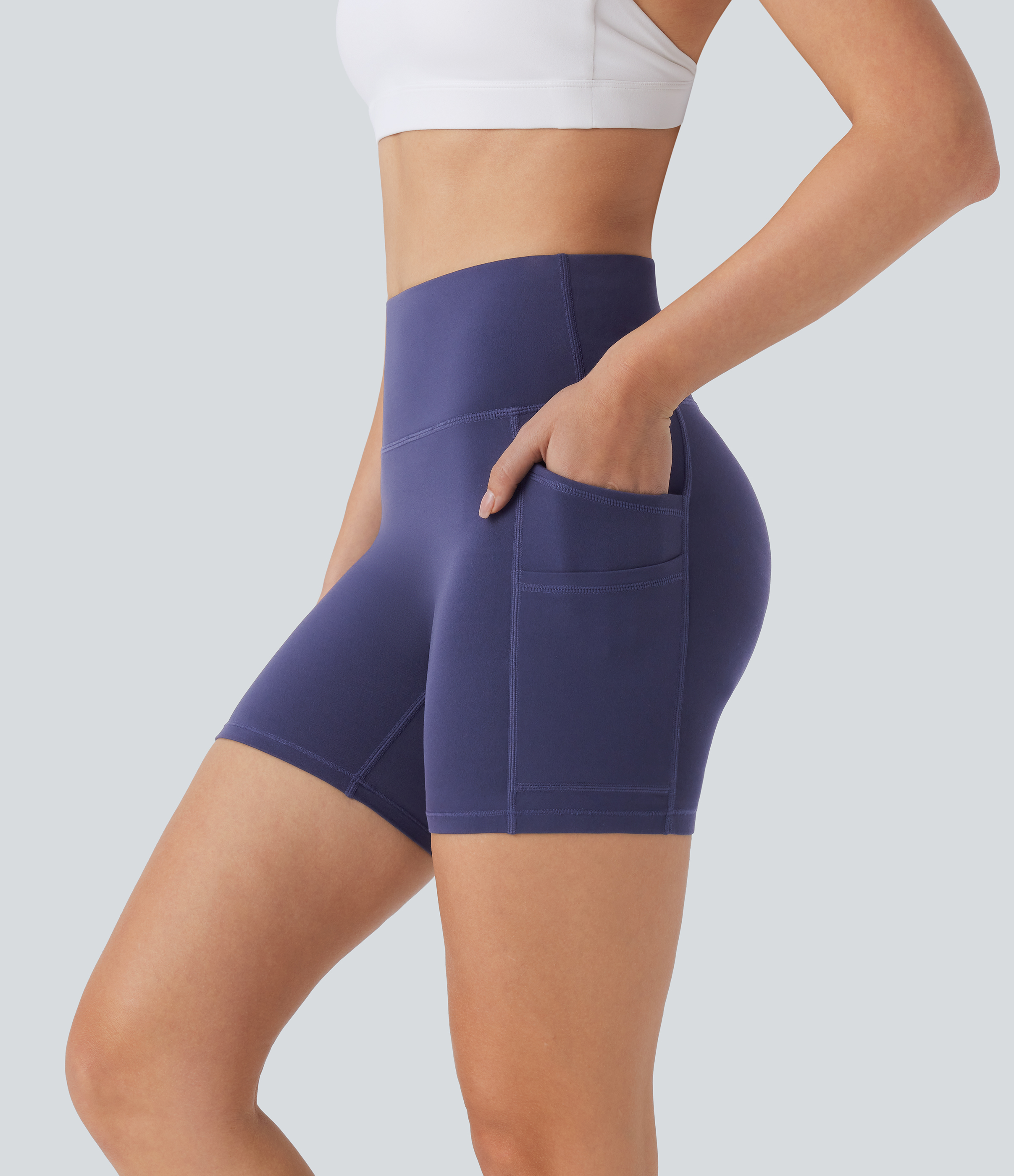 Halara Softlyzeroв„ў High Waisted Double Pockets Yoga Biker Shorts 5``-UPF50+  - Peacoat - M biker shorts women black biker shorts 