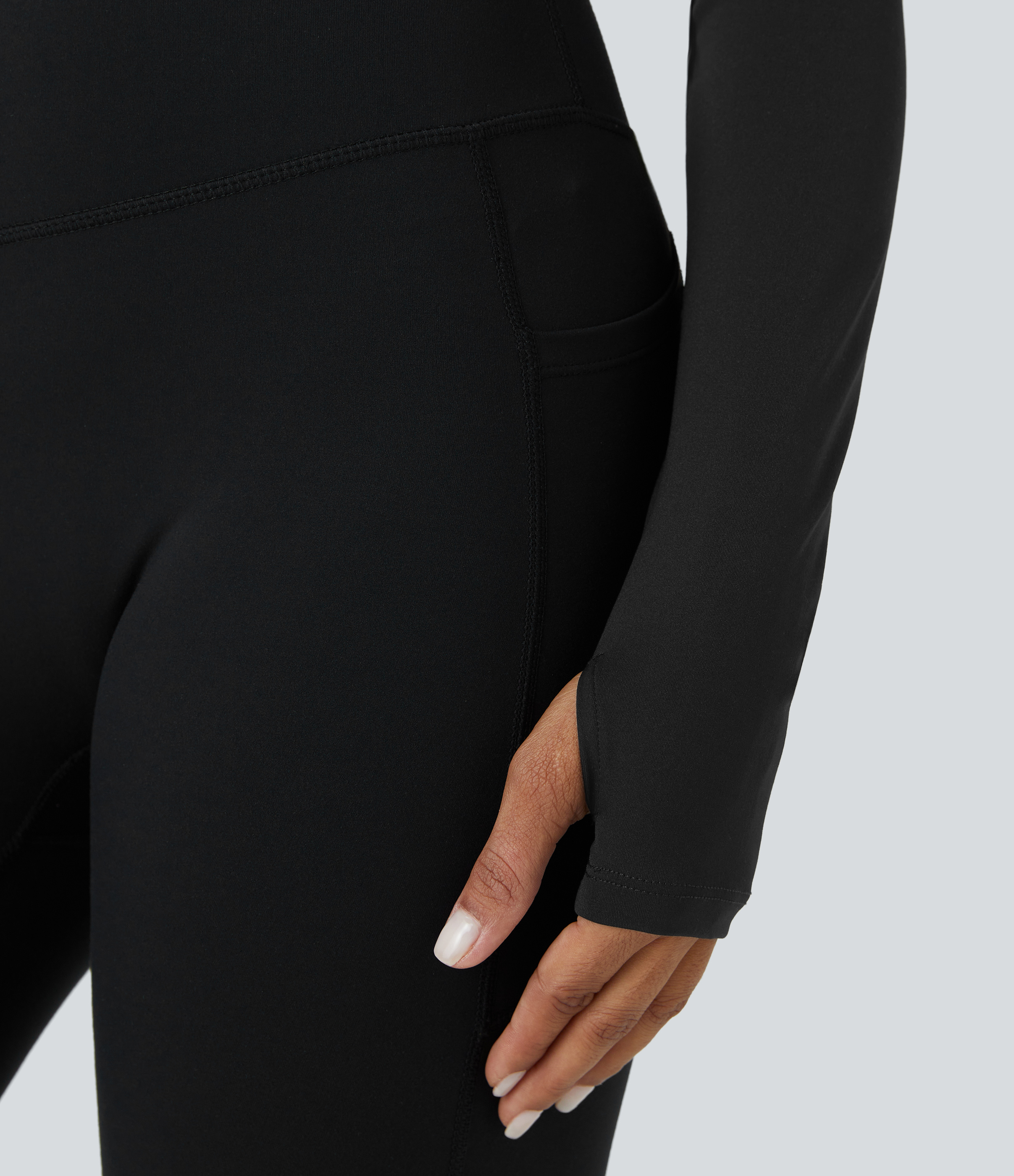 Halara Softlyzeroв„ў Airy Thumb Hole Cropped Cool Touch Casual Shrug Sports Top  - Black - S(Long) 