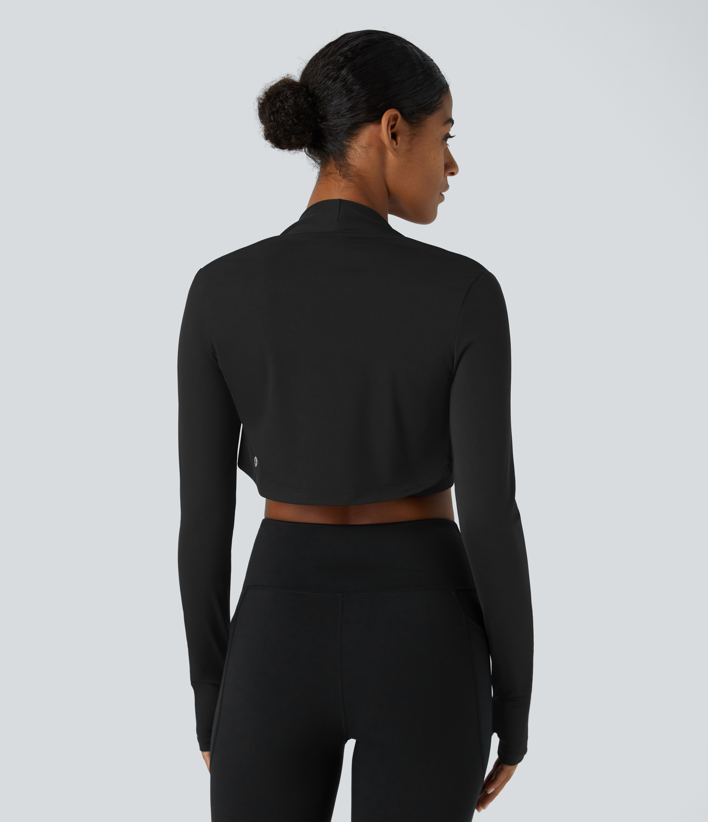 Halara Softlyzeroв„ў Airy Thumb Hole Cropped Cool Touch Casual Shrug Sports Top  - Black - S(Long) 