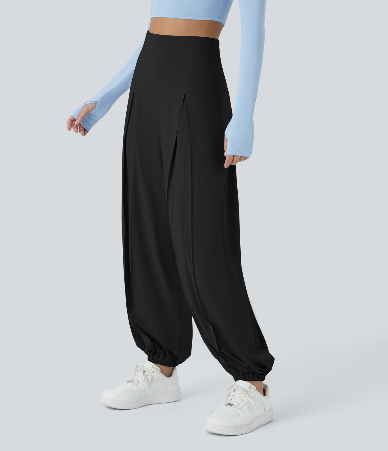 Halara High Waisted Plicated Casual Bloomers Joggers  - Black - XL(regular) 