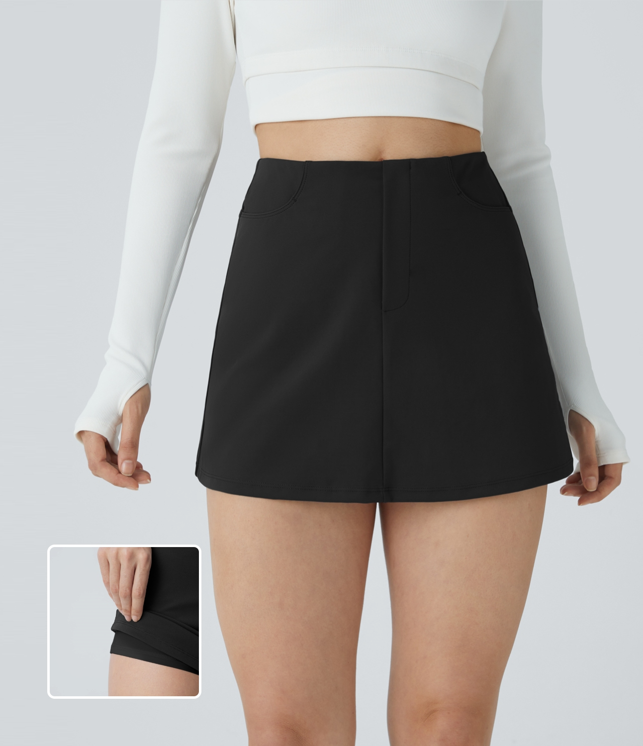 Halara High Waisted Side Pocket 2-in-1 A-Line Micro Mini Casual Skirt  - Black - L(regular) 
