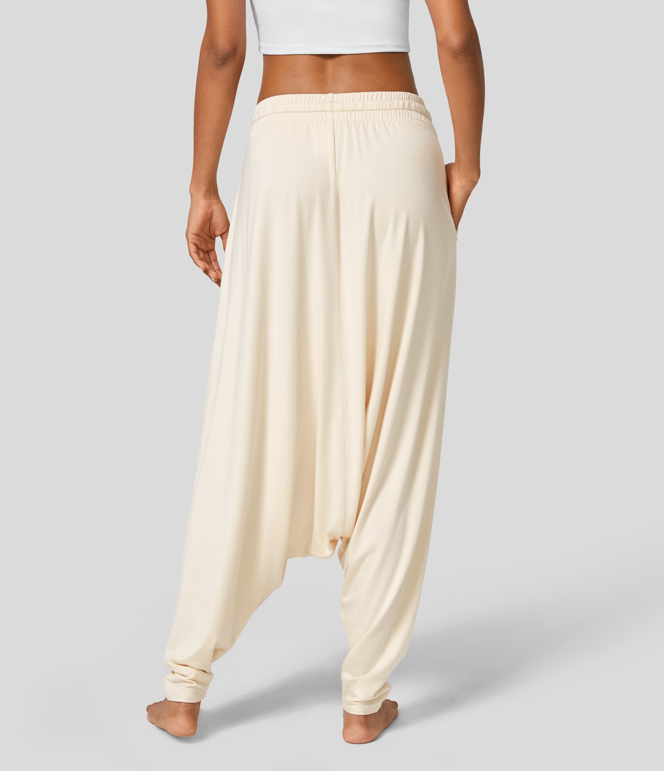 

Halara Low Rise Drawstring Side Pocket Harem Yoga Pants - Antique White