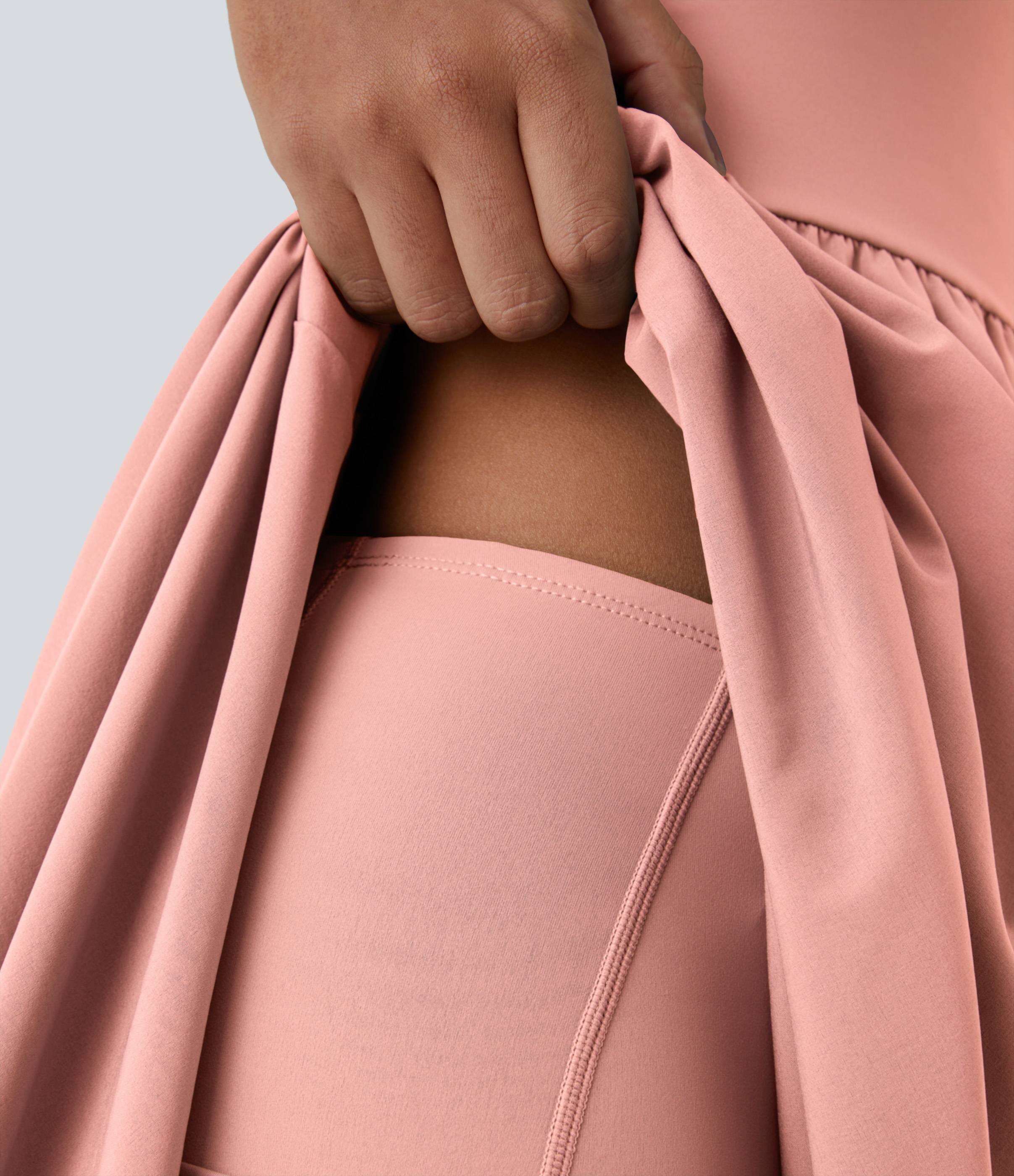 Halara Breezefulв„ў Backless Asymmetric Crossover Hem 2-Piece Side Pocket Flowy Midi Quick Dry Casual Dress Casual Dress - Peach Melba - M 