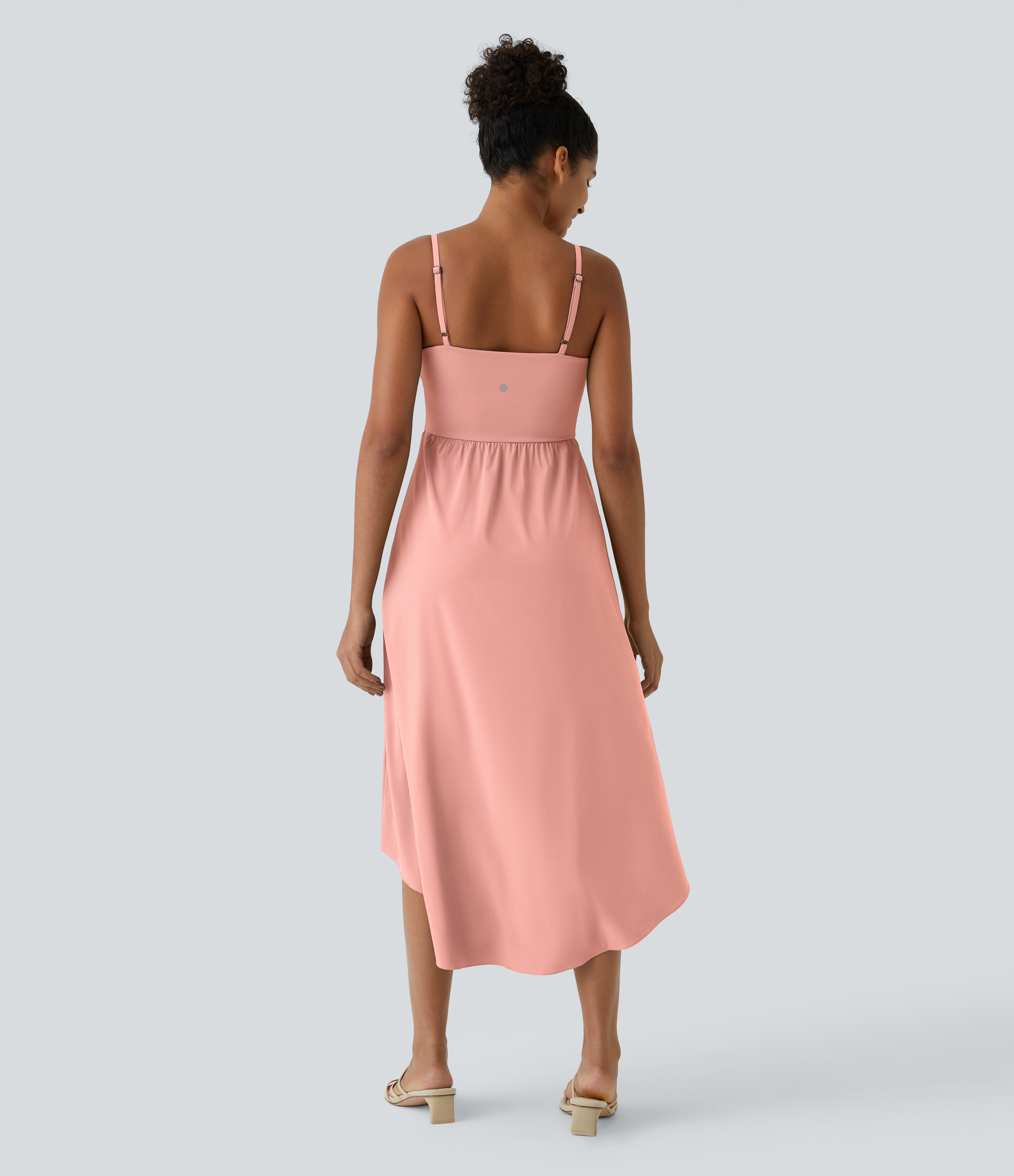 Halara Breezefulв„ў Backless Asymmetric Crossover Hem 2-Piece Side Pocket Flowy Midi Quick Dry Casual Dress Casual Dress - Peach Melba - M 