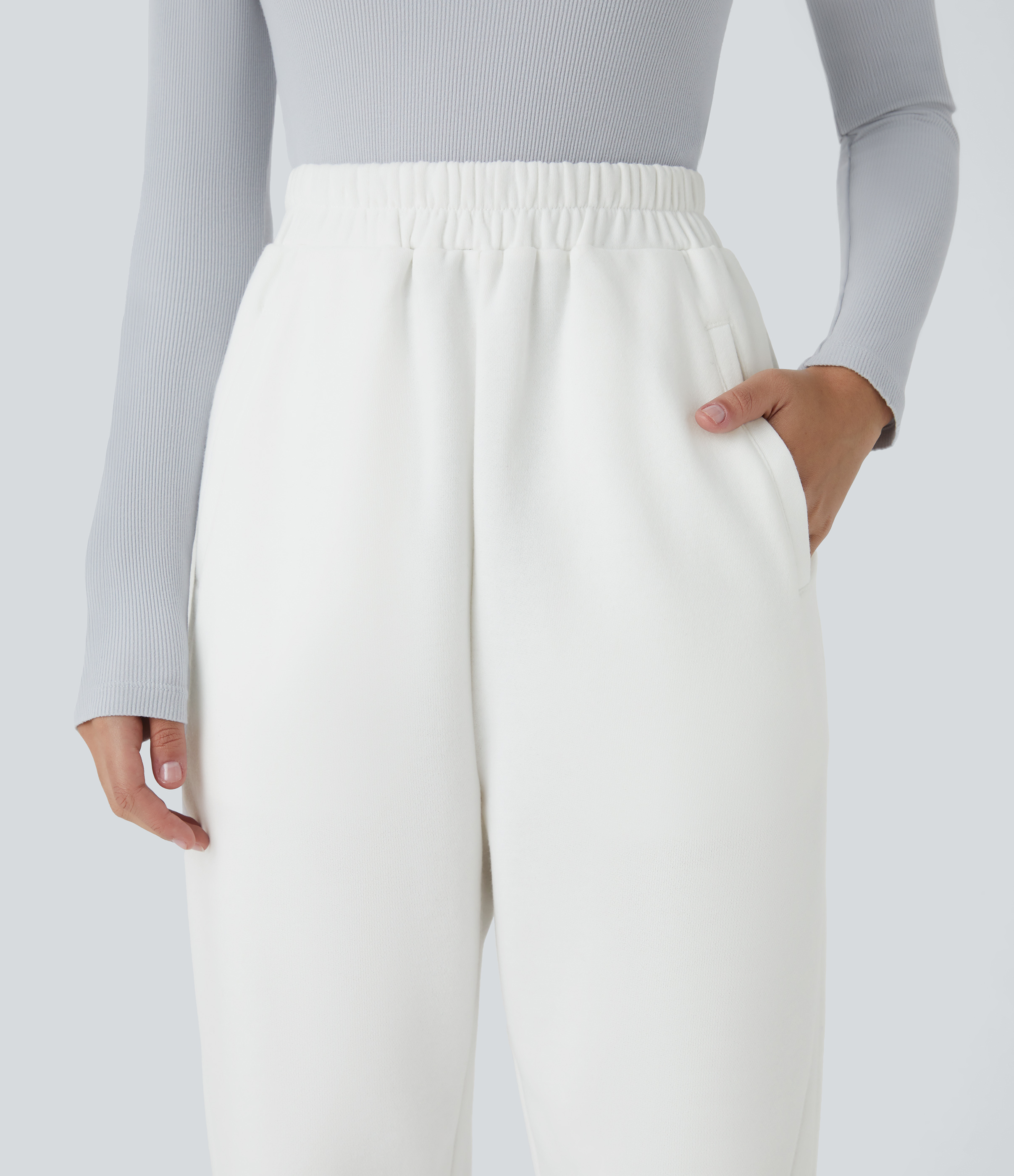 Halara High Waisted Side Pocket Fleece Casual Joggers  - White - S(regular) 