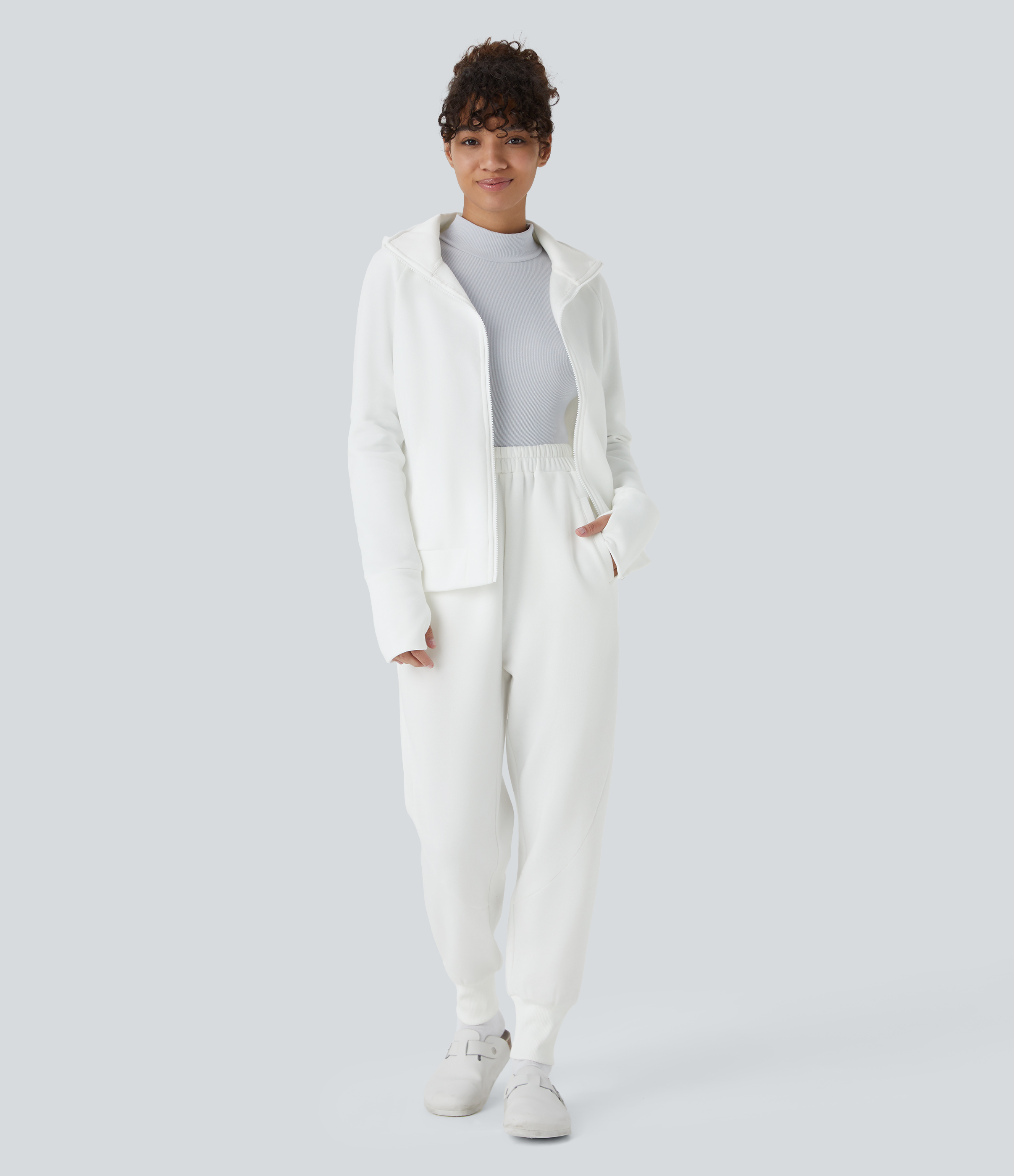Halara High Waisted Side Pocket Fleece Casual Joggers  - White - S(regular) 
