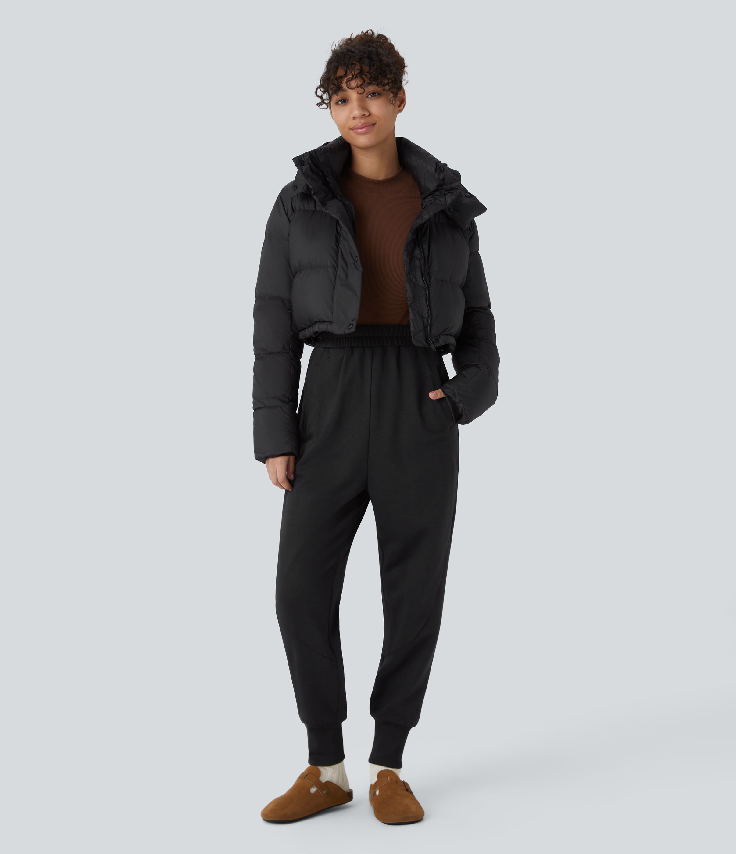 Halara High Waisted Side Pocket Fleece Casual Joggers  - Black - L(regular) 