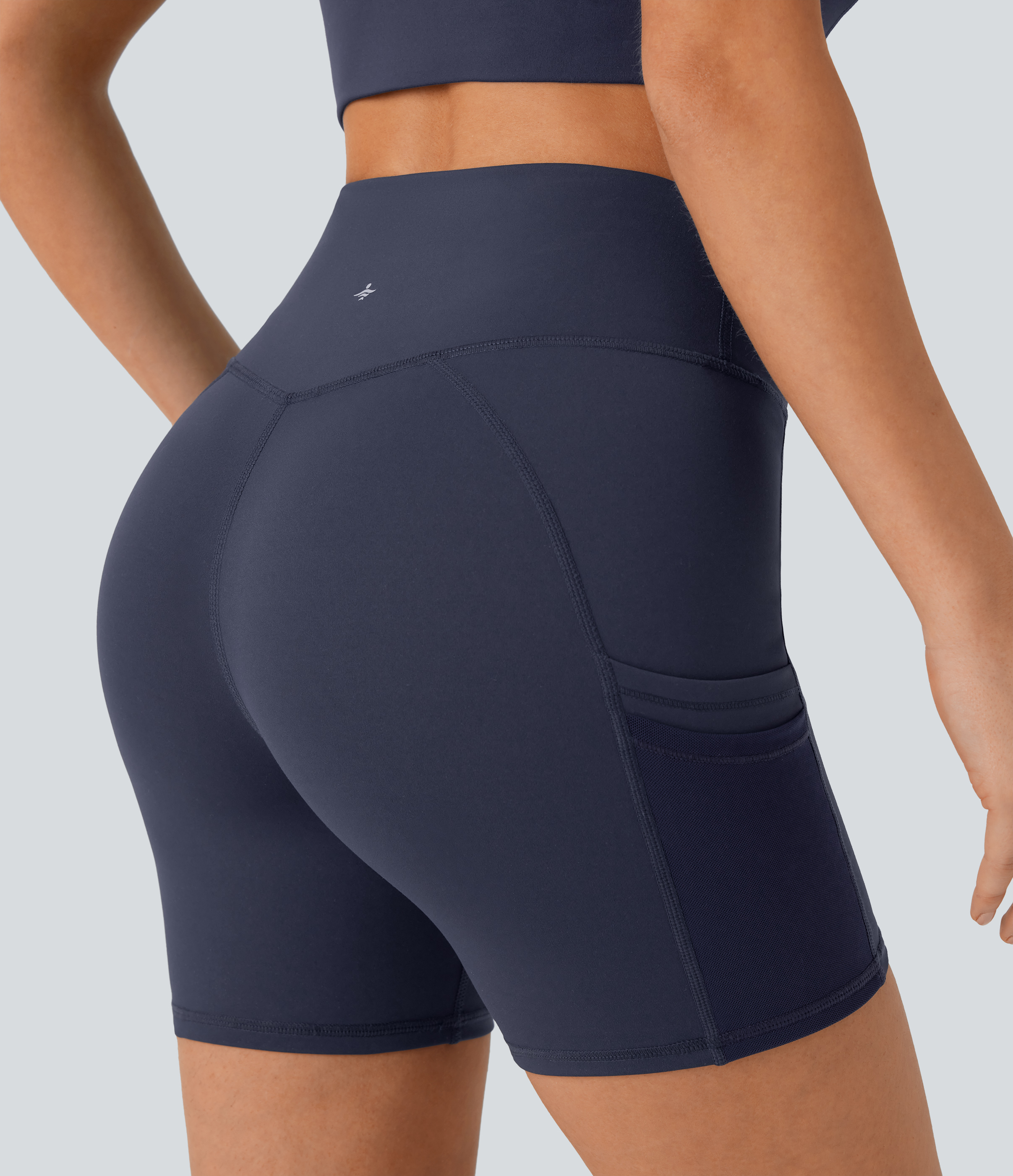 Halara High Waisted Multiple Pockets Contrast Mesh Yoga Biker Shorts 5``  - Midnight Blue - M biker shorts women black biker shorts 