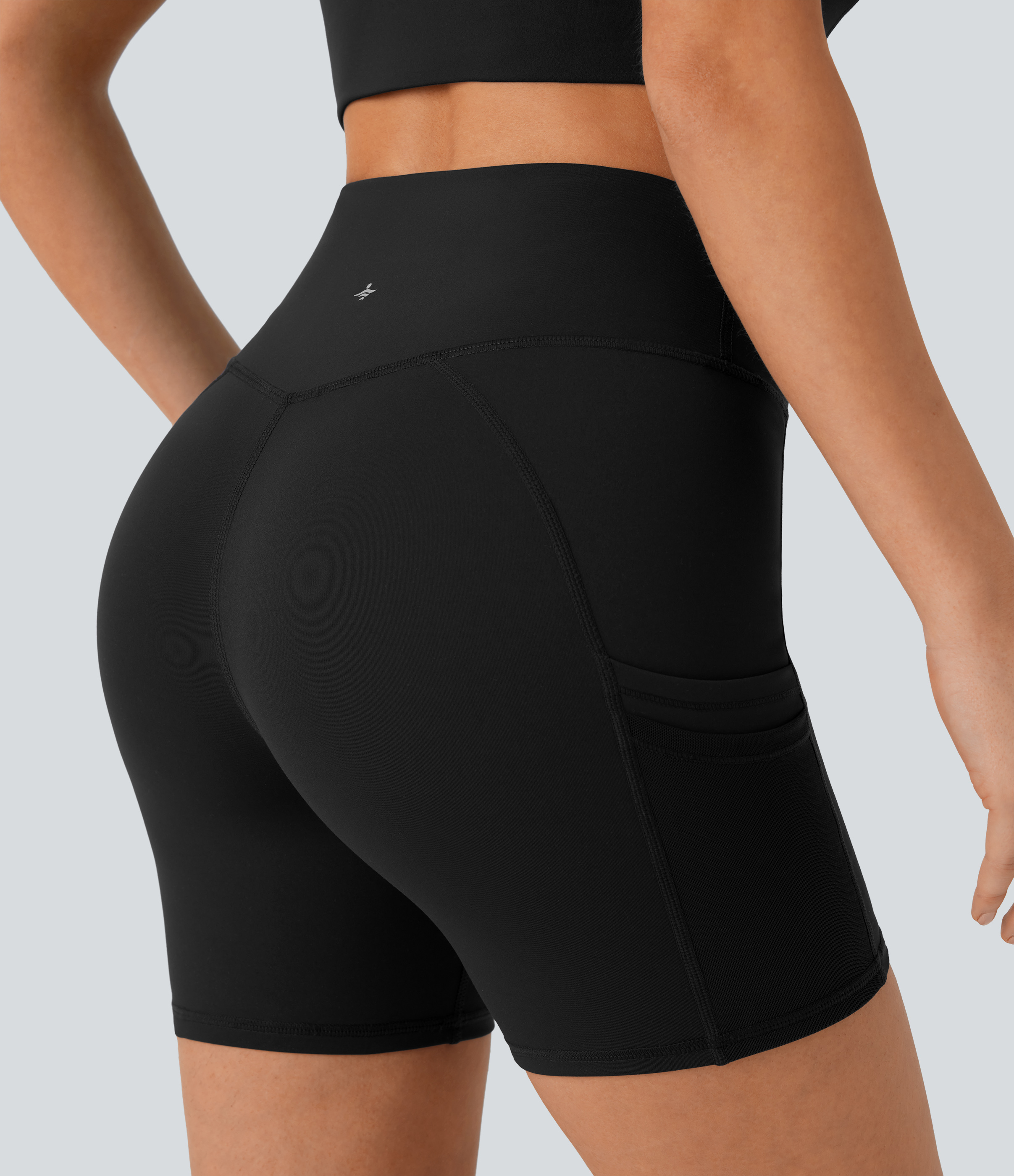 Halara High Waisted Multiple Pockets Contrast Mesh Yoga Biker Shorts 5``  - Black - M biker shorts women black biker shorts 