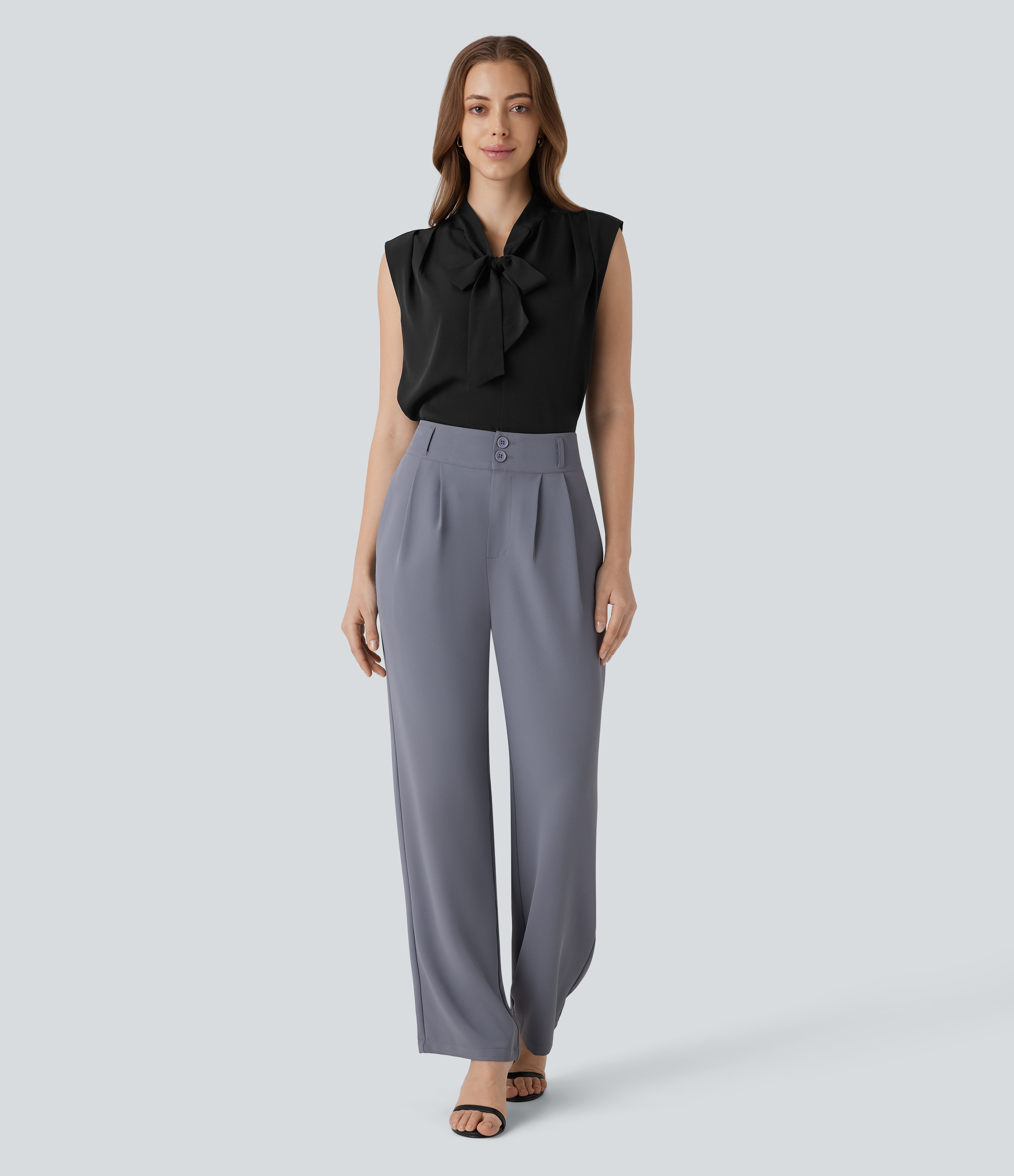 Halara V Neck Tie Front Sleeveless Work Shirt  - Black - XL 