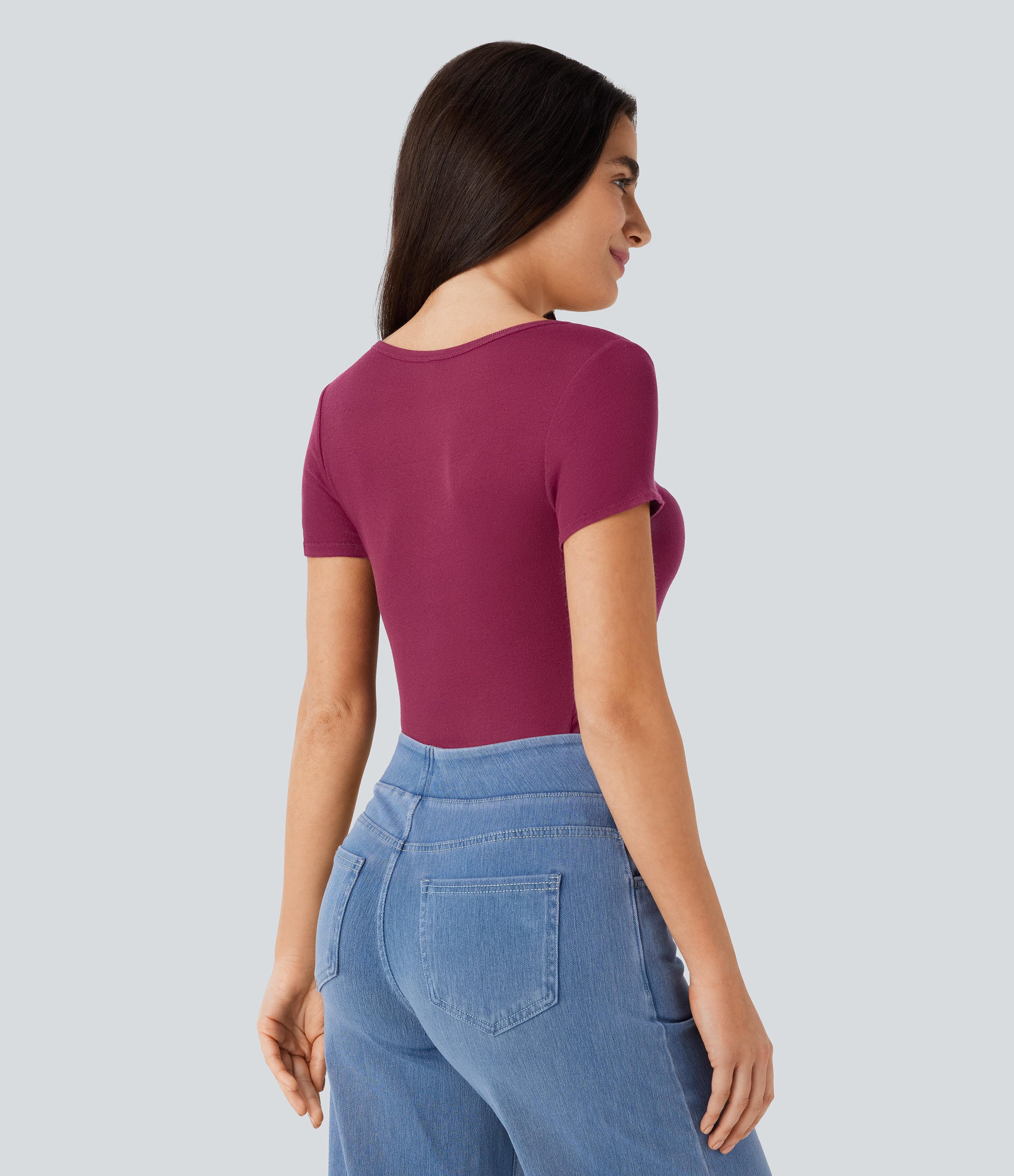 Halara Ribbed Henley Neck Short Sleeve Slim Casual Top Tank Top - Maroon Banner - S golf tops halter top tunic tops sleeveless tops 