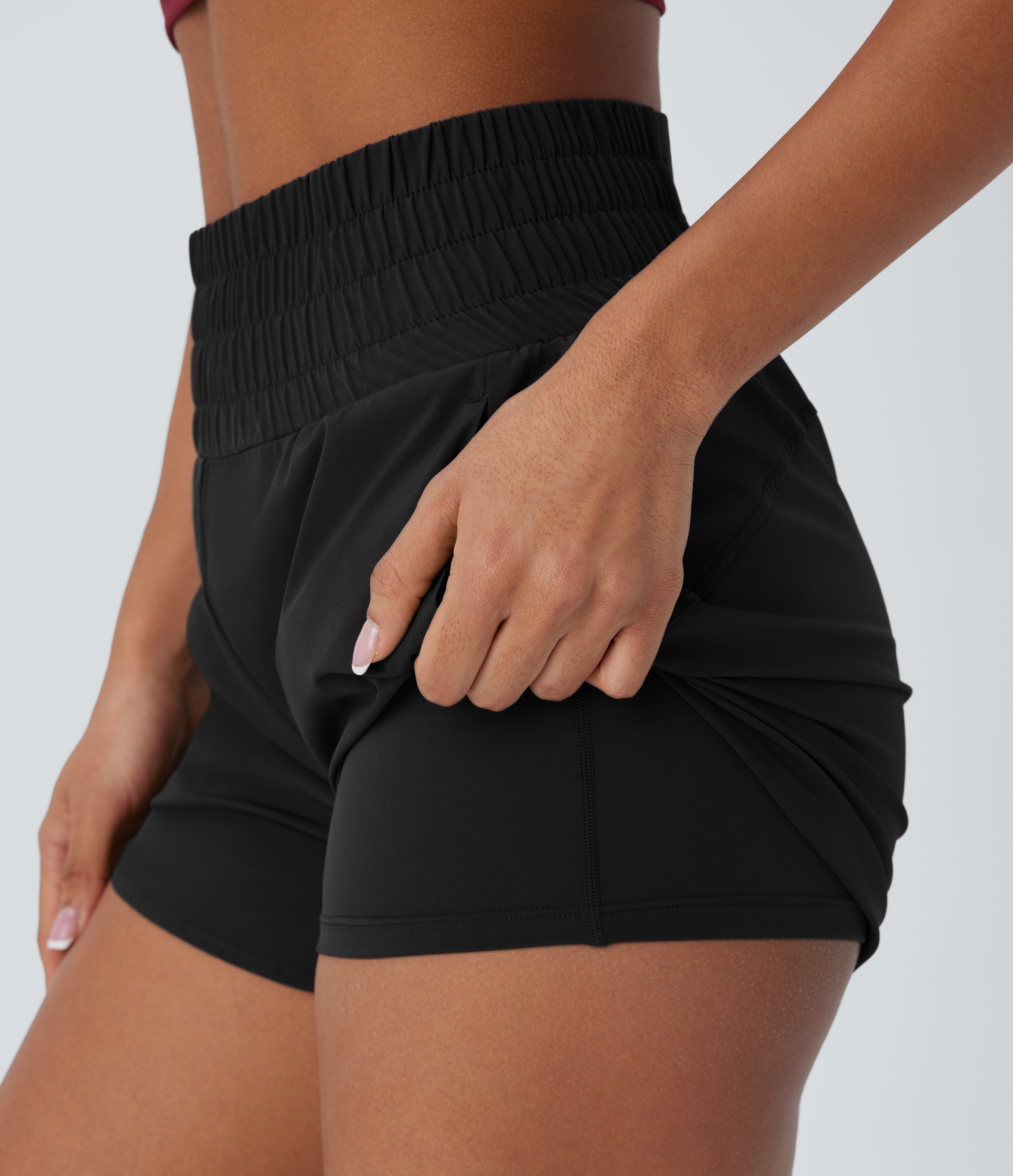 Halara Breezefulв„ў High Waisted Multiple Pockets 2-in-1 Curved Hem Quick Dry Running Shorts 3.5`` Gym Short - Black - XL booty shorts 