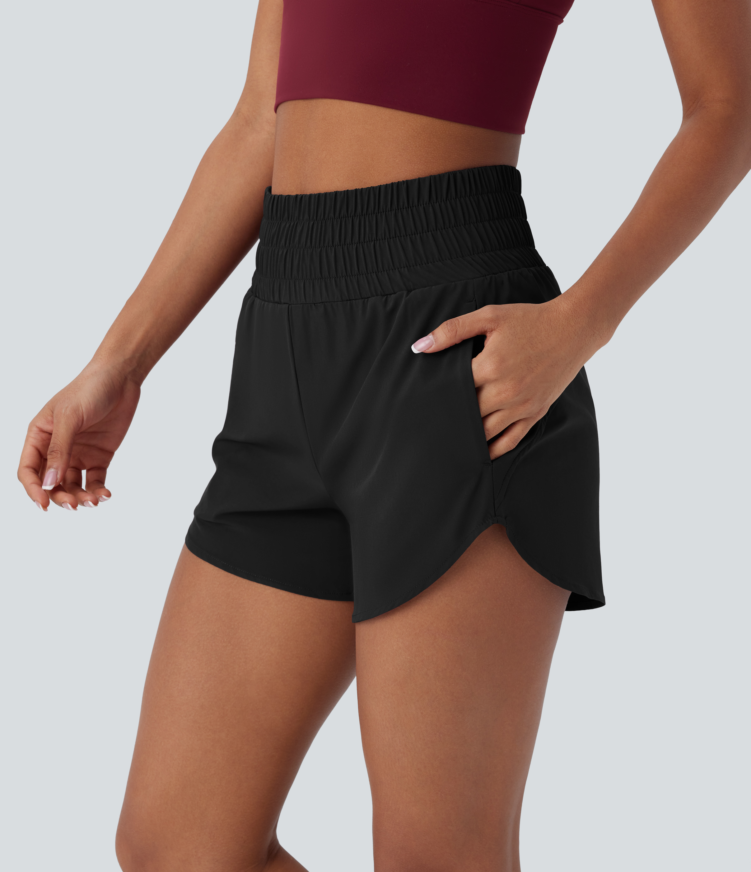 Halara Breezefulв„ў High Waisted Multiple Pockets 2-in-1 Curved Hem Quick Dry Running Shorts 3.5`` Gym Short - Black - XL booty shorts 