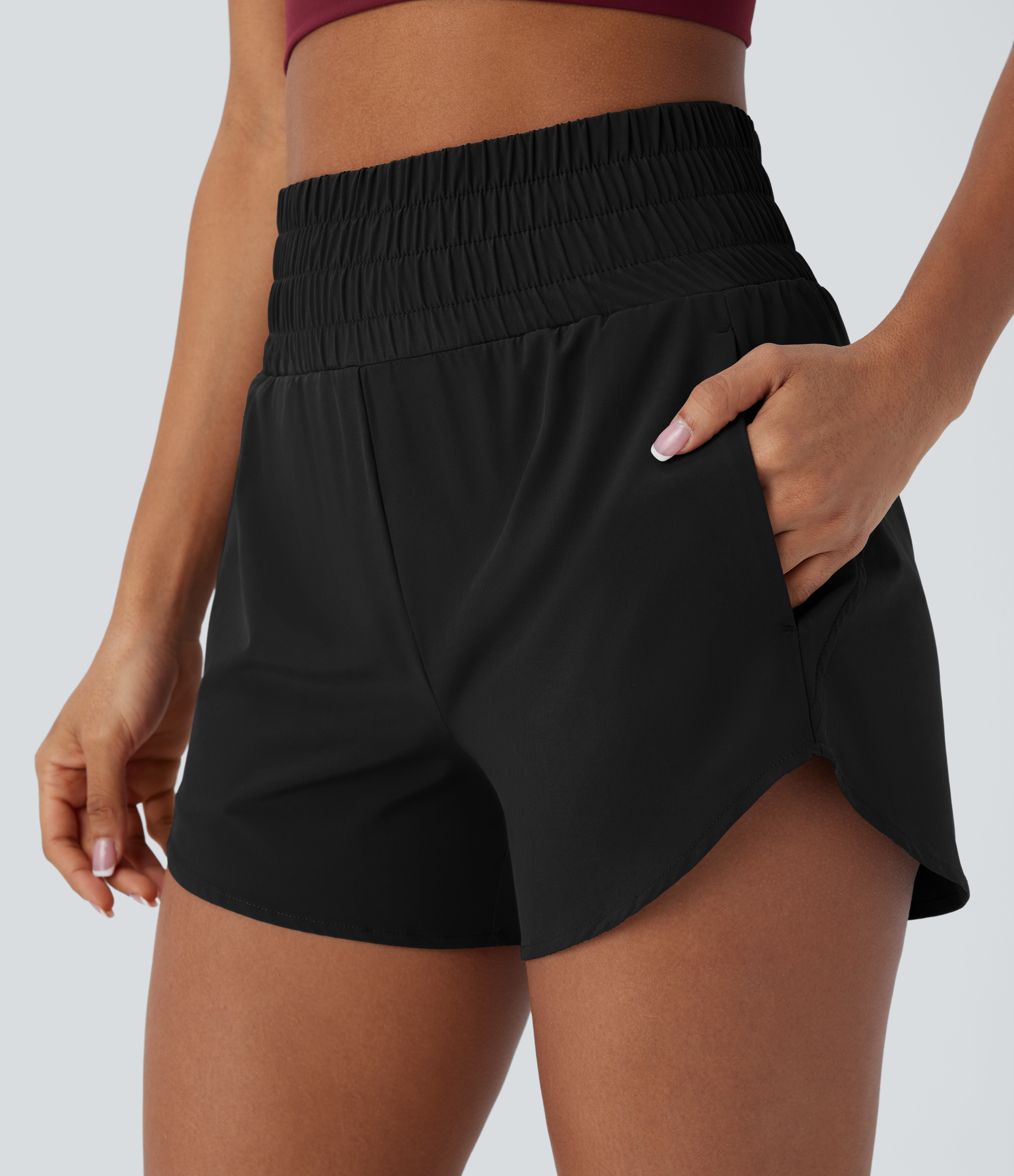 Halara Breezefulв„ў High Waisted Multiple Pockets 2-in-1 Curved Hem Quick Dry Running Shorts 3.5`` Gym Short - Black - XL booty shorts 