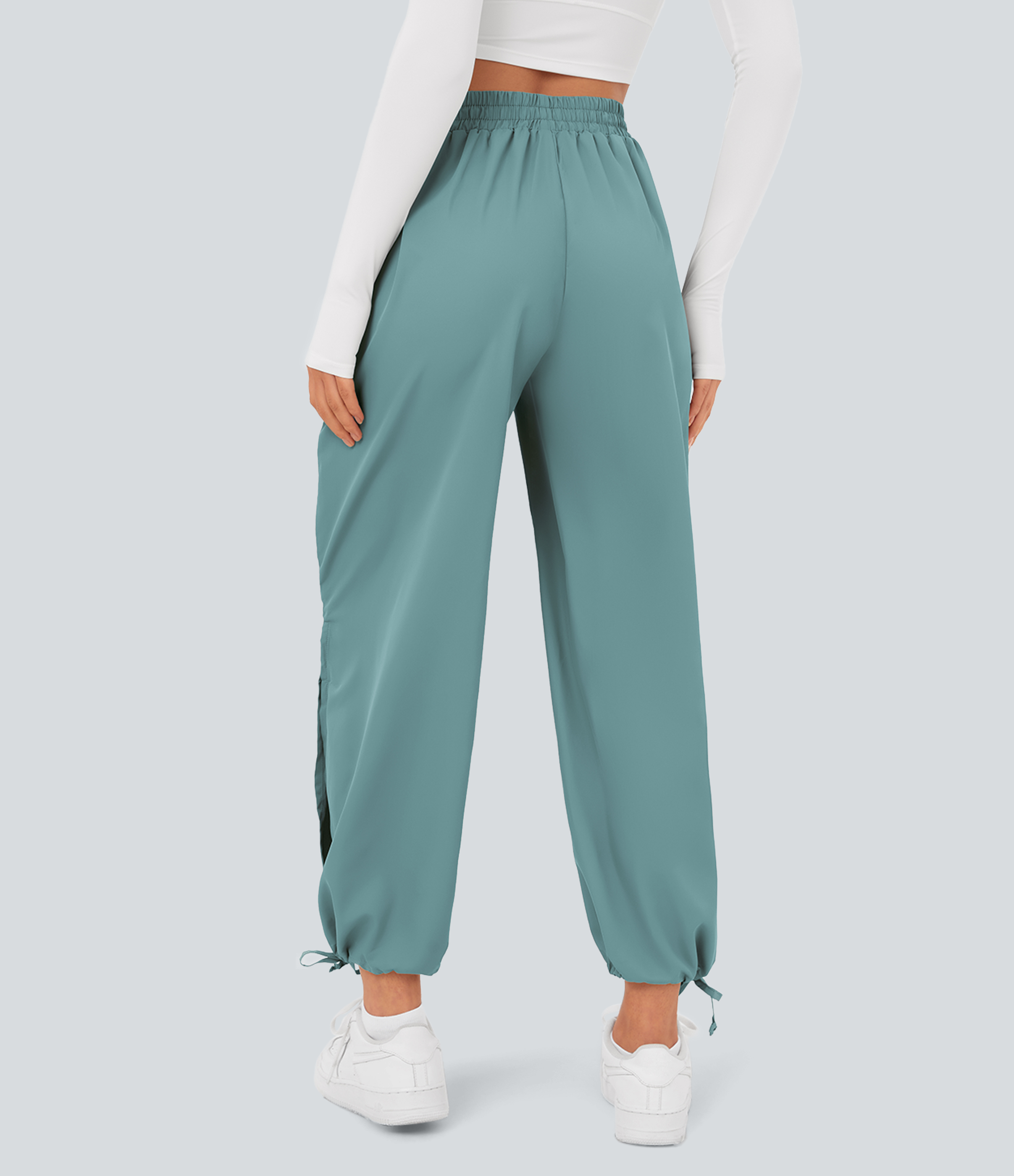 Halara Breezefulв„ў High Waisted Drawstring Side Pocket Split Hem Quick Dry Casual Joggers  - Mineral Blue - L 