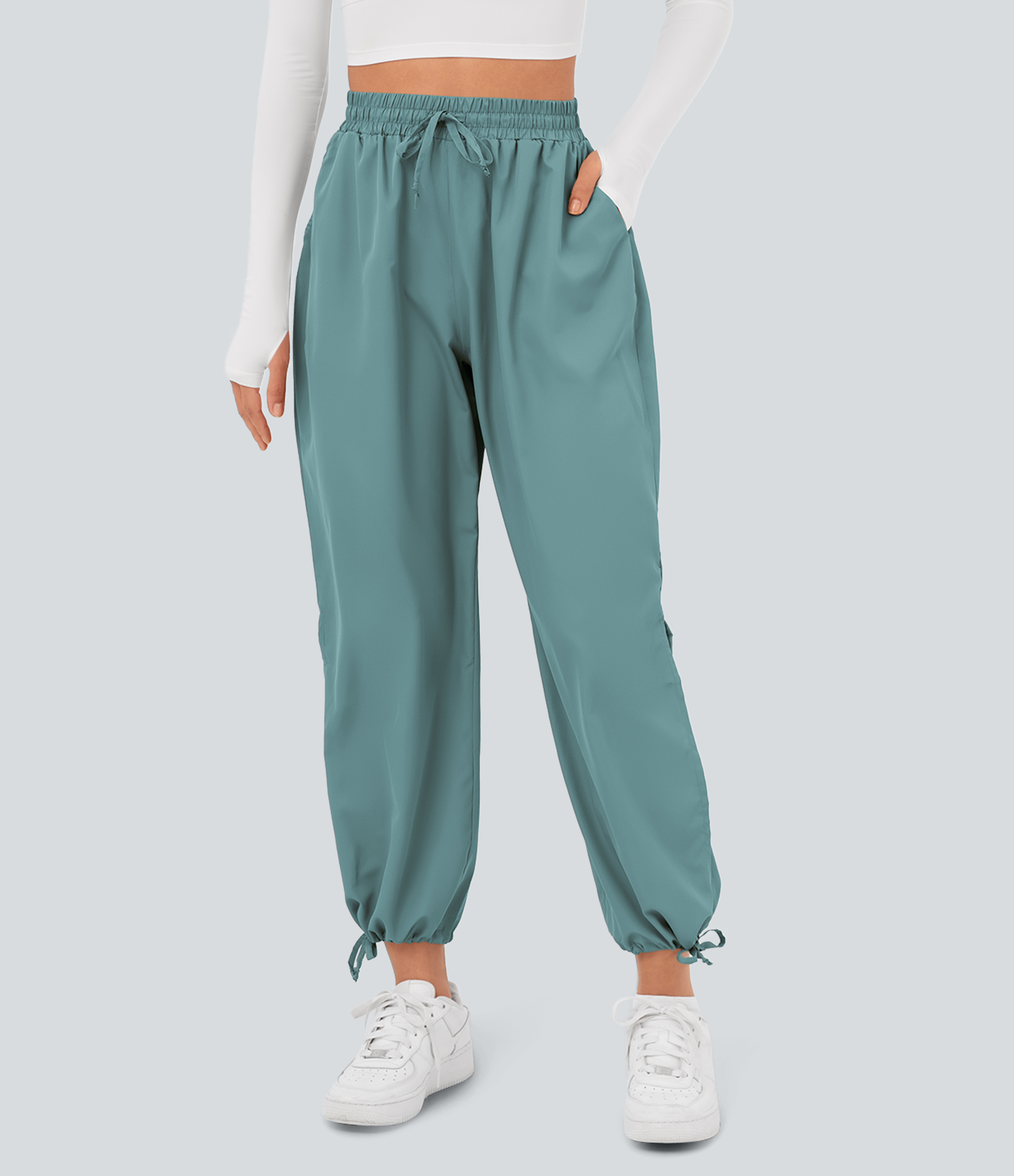 Halara Breezefulв„ў High Waisted Drawstring Side Pocket Split Hem Quick Dry Casual Joggers  - Mineral Blue - L 