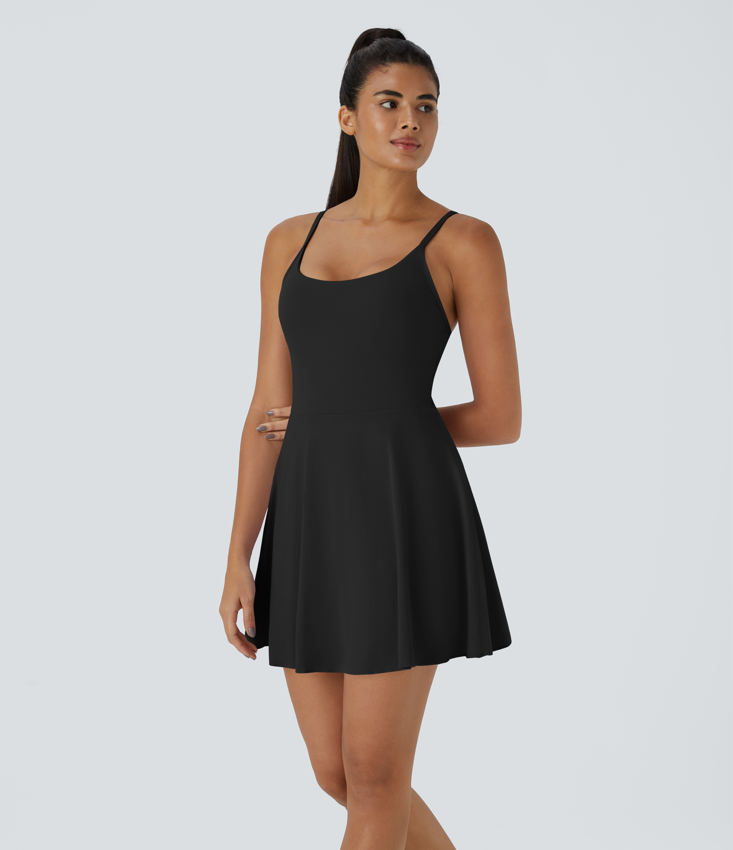 Halara Softlyzeroв„ў Plush Backless Adjustable Strap 2-in-1 Pocket Mini Slip Dance Active Dress Workout Dress - Black - XL 