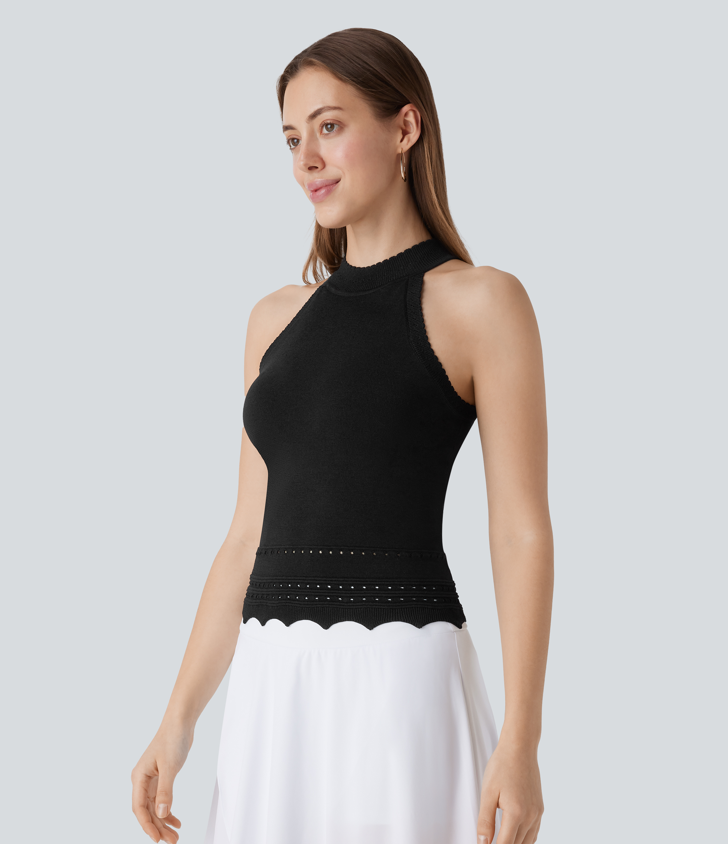 Halara Round Neck Cut Out Resort Sweater Tank  - Black - M 