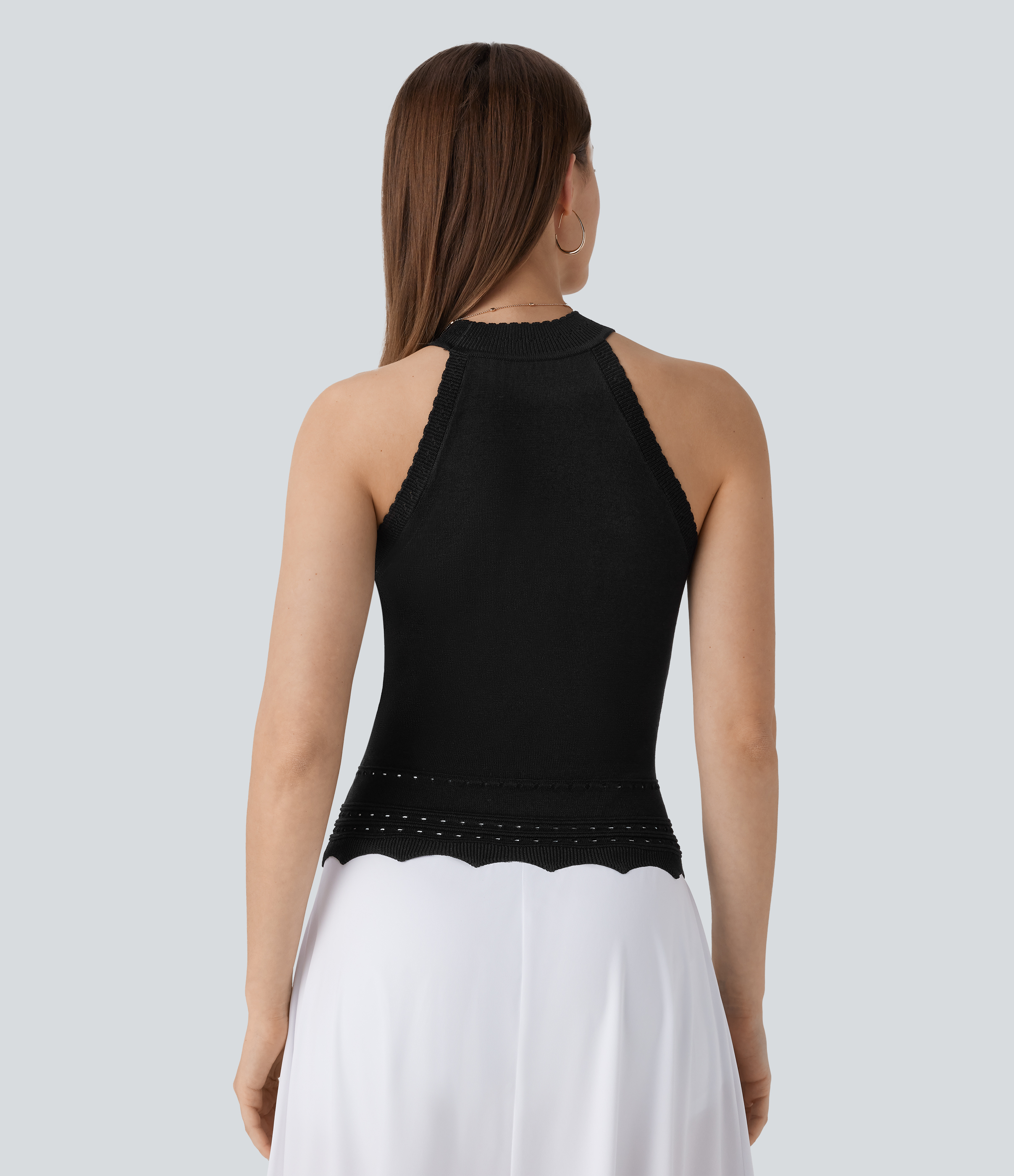 Halara Round Neck Cut Out Resort Sweater Tank  - Black - M 