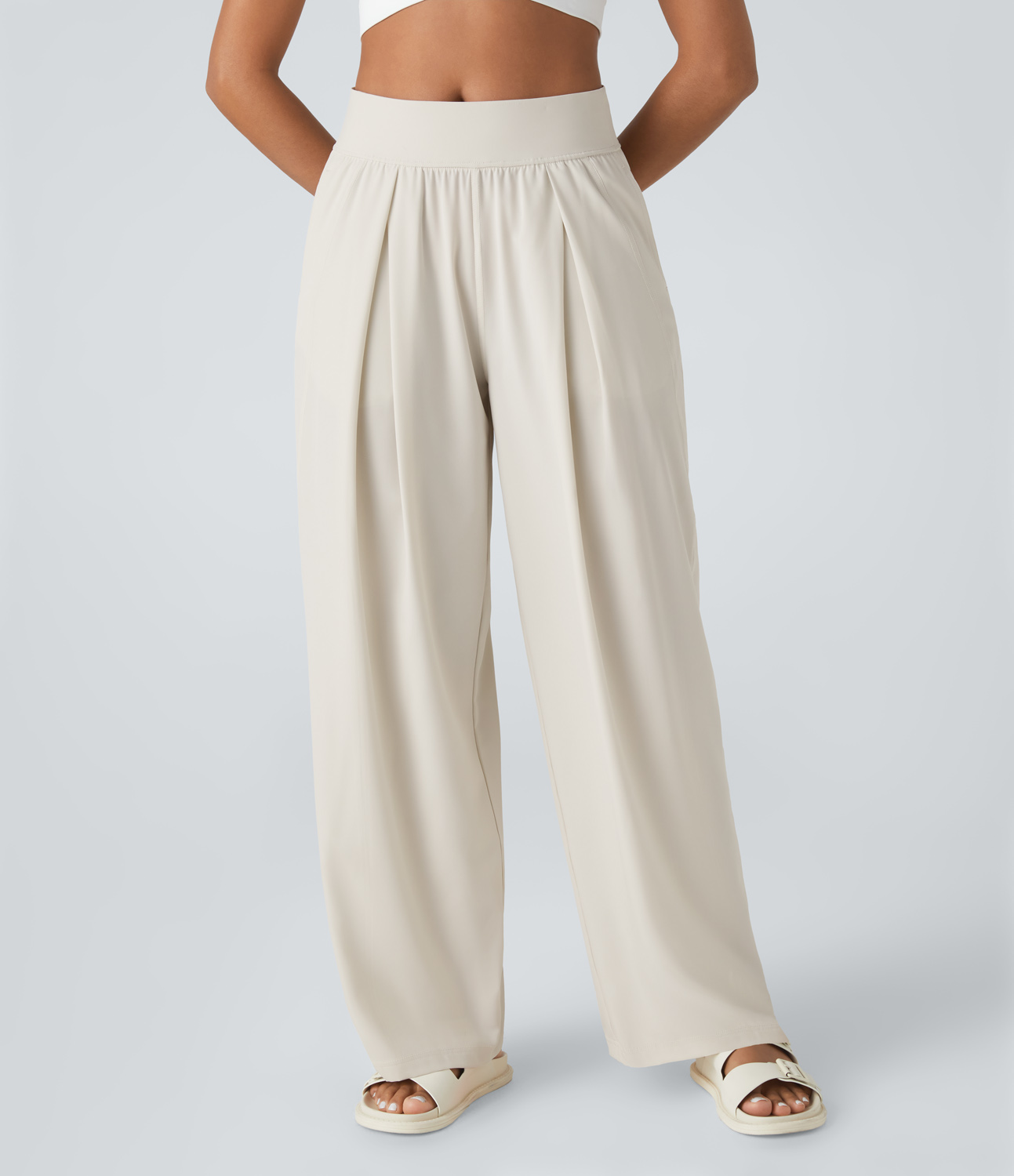 Halara Mid Rise Side Pocket Wide Leg Casual Pants  - Vaporous Gray - S sweatpants jogger pants stacked sweatpants cargo joggers 
