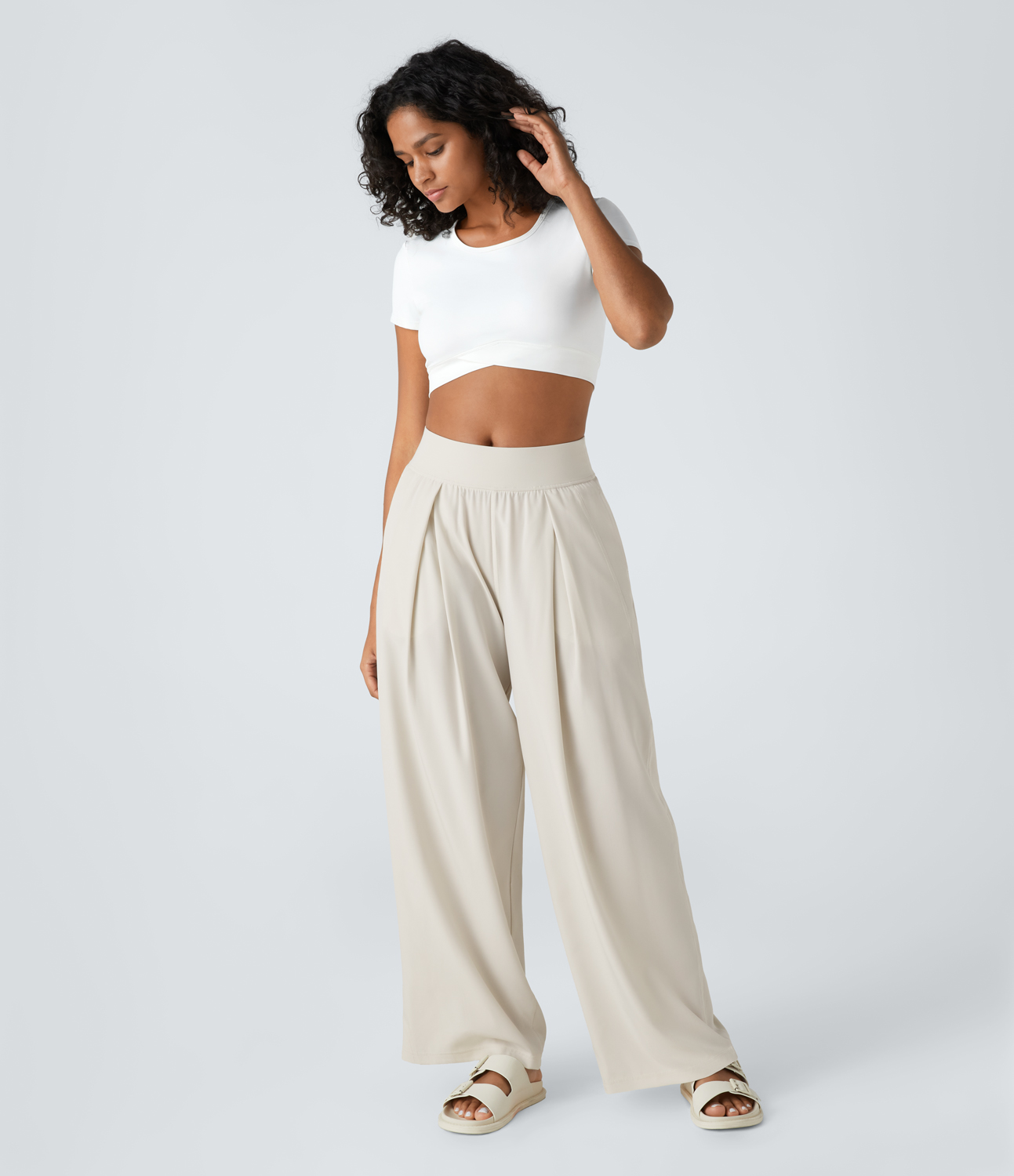 Halara Mid Rise Side Pocket Wide Leg Casual Pants  - Vaporous Gray - S sweatpants jogger pants stacked sweatpants cargo joggers 