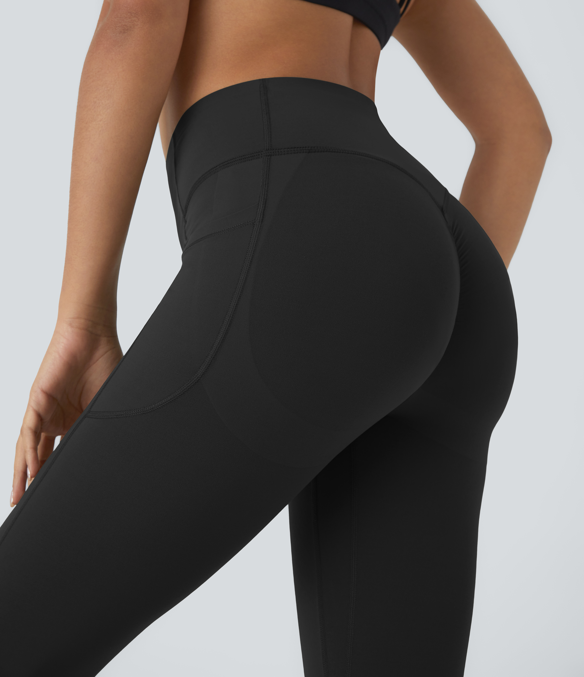 Halara SoCinched High Waisted Butt Lifting Tummy Control Side Pocket Shaping Capri Training UltraSculpt Leggings  - Black - S gym leggings 