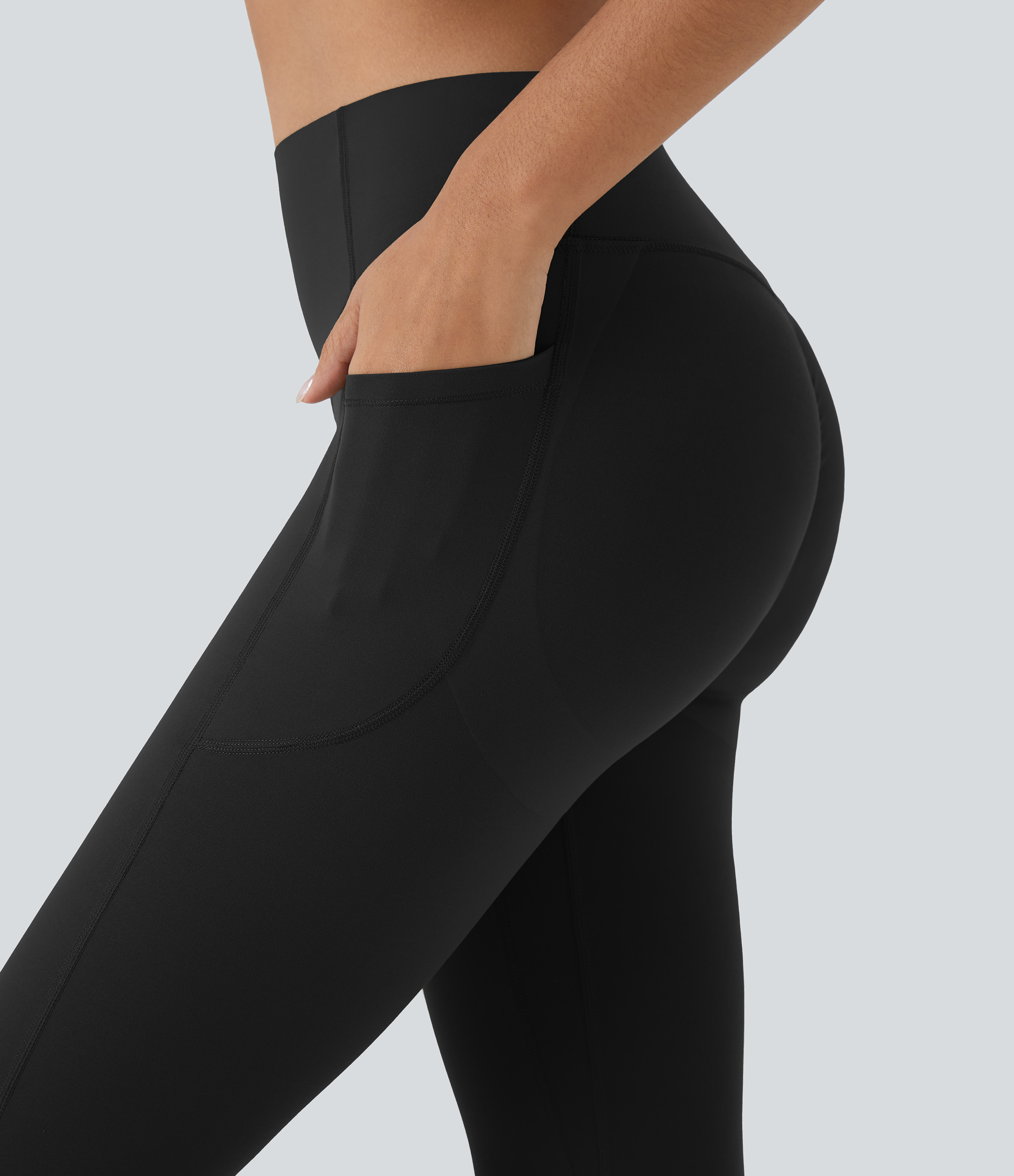 Halara SoCinched High Waisted Butt Lifting Tummy Control Side Pocket Shaping Capri Training UltraSculpt Leggings  - Black - S gym leggings 