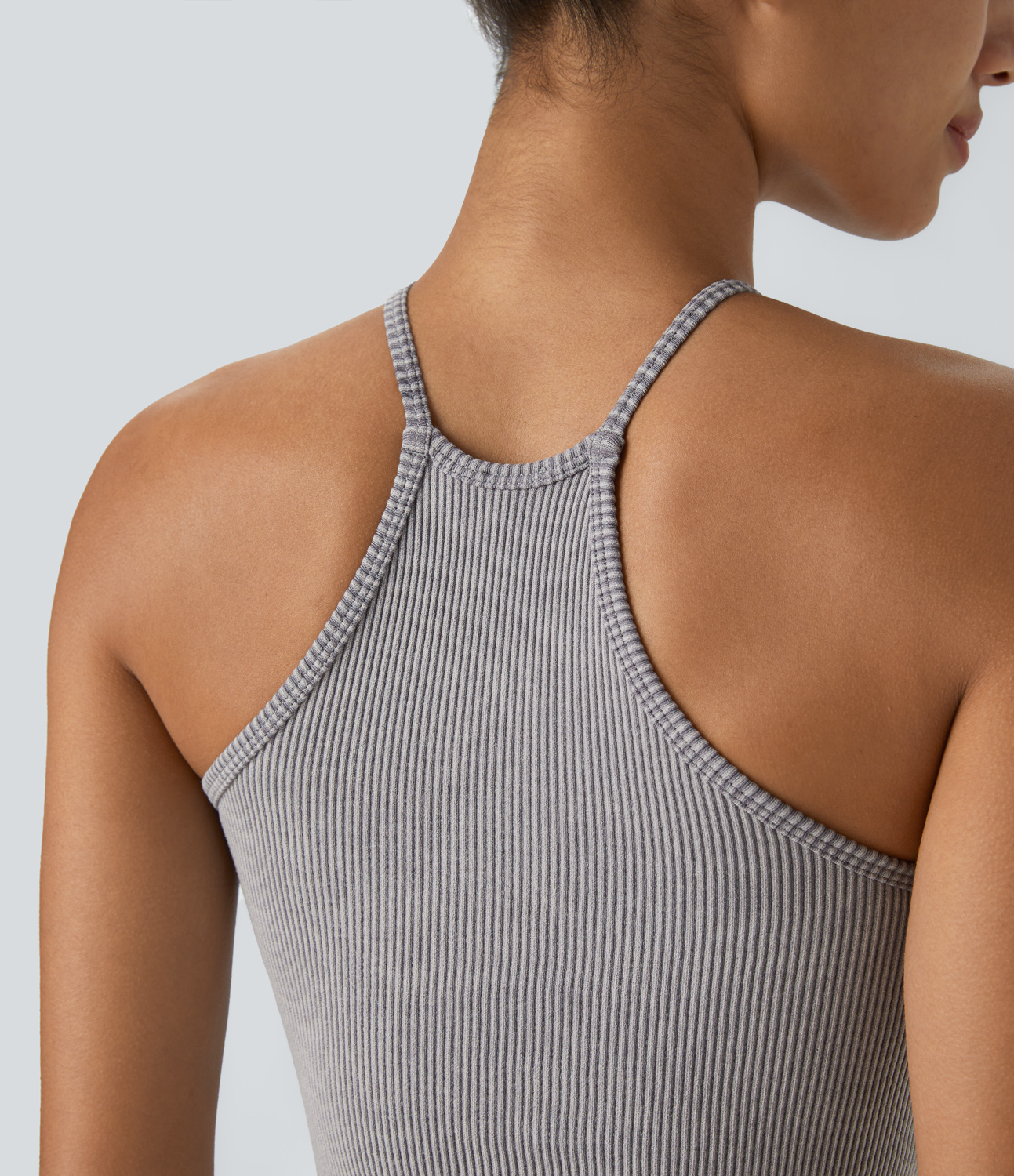 Halara Seamless Flow Sleeveless Backless Racerback Washed Cropped Yoga Tank Top Tank Top - Washed Grey Blue - S golf tops halter top 