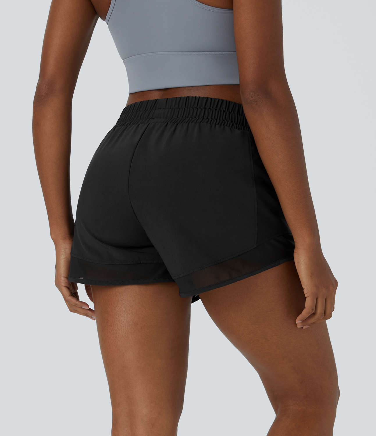 Halara High Waisted Contrast Mesh 2-in-1 Shorts Gym Short - Black - XS booty shorts compression shorts yoga shorts 
