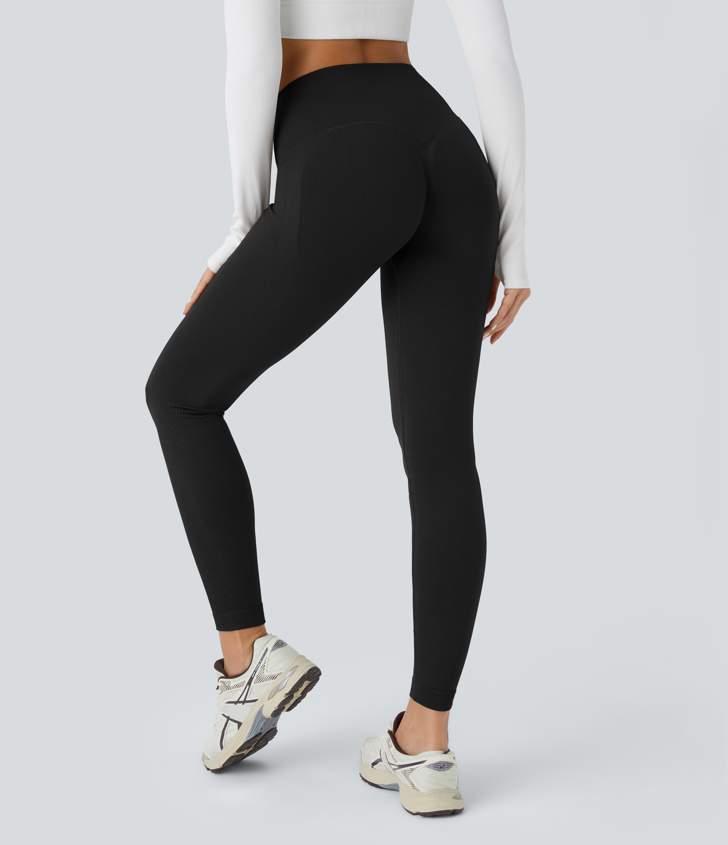 Halara Seamless Flow High Waisted Adjustable Hook Tummy Control 7/8 Yoga Leggings  - Black - S(7/8) gym leggings leggings with pockets 